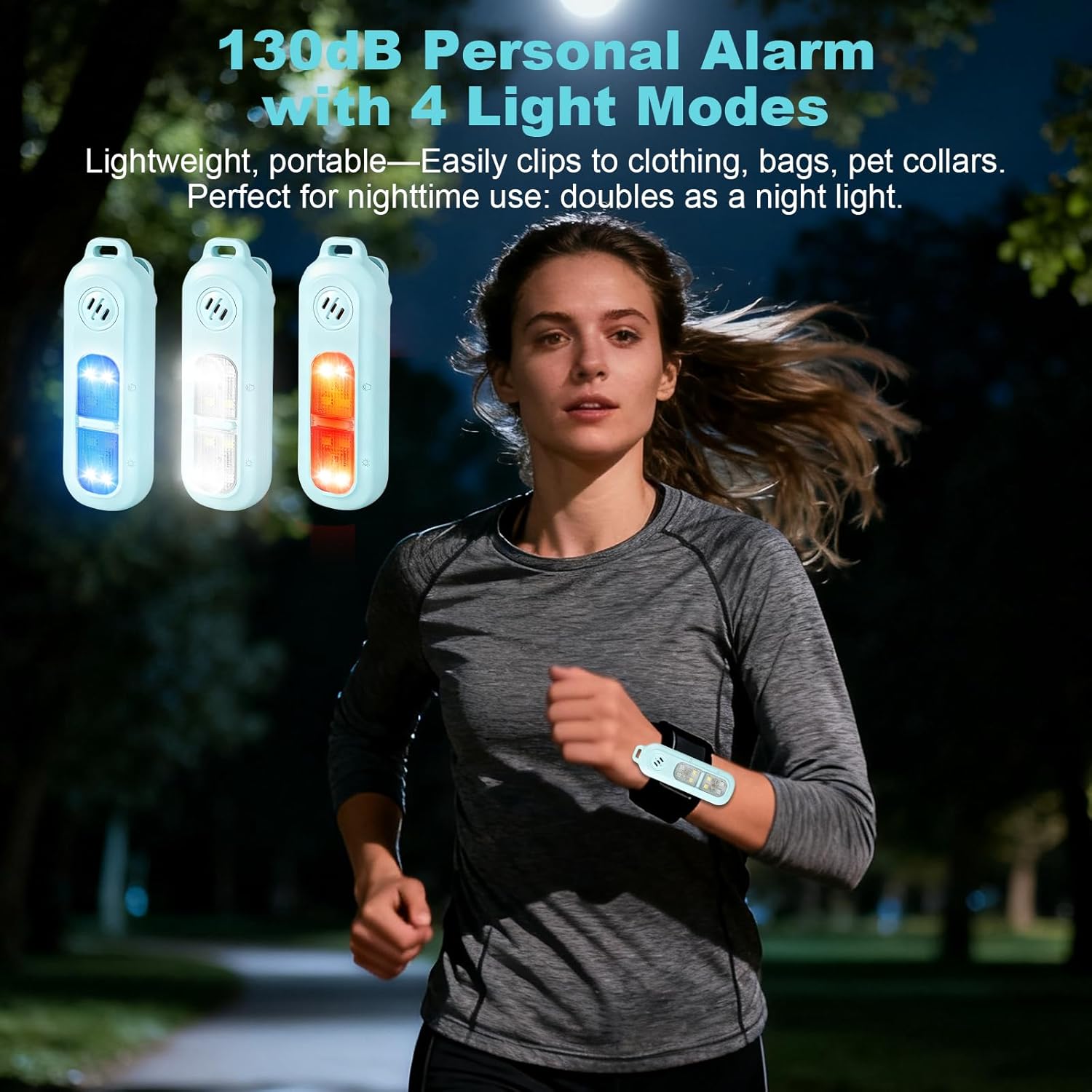 Rechargeable personal safety alarm for women - 130 dB self-defence keychain alarm - with strobe light and LED torch - bear alarm - rechargeable emergency safety alarm - suitable for night runners and children - blue