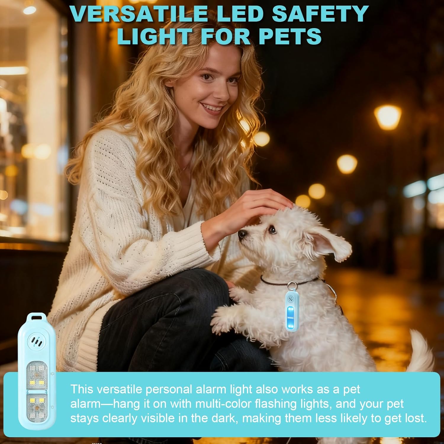 Rechargeable personal safety alarm for women - 130 dB self-defence keychain alarm - with strobe light and LED torch - bear alarm - rechargeable emergency safety alarm - suitable for night runners and children - blue