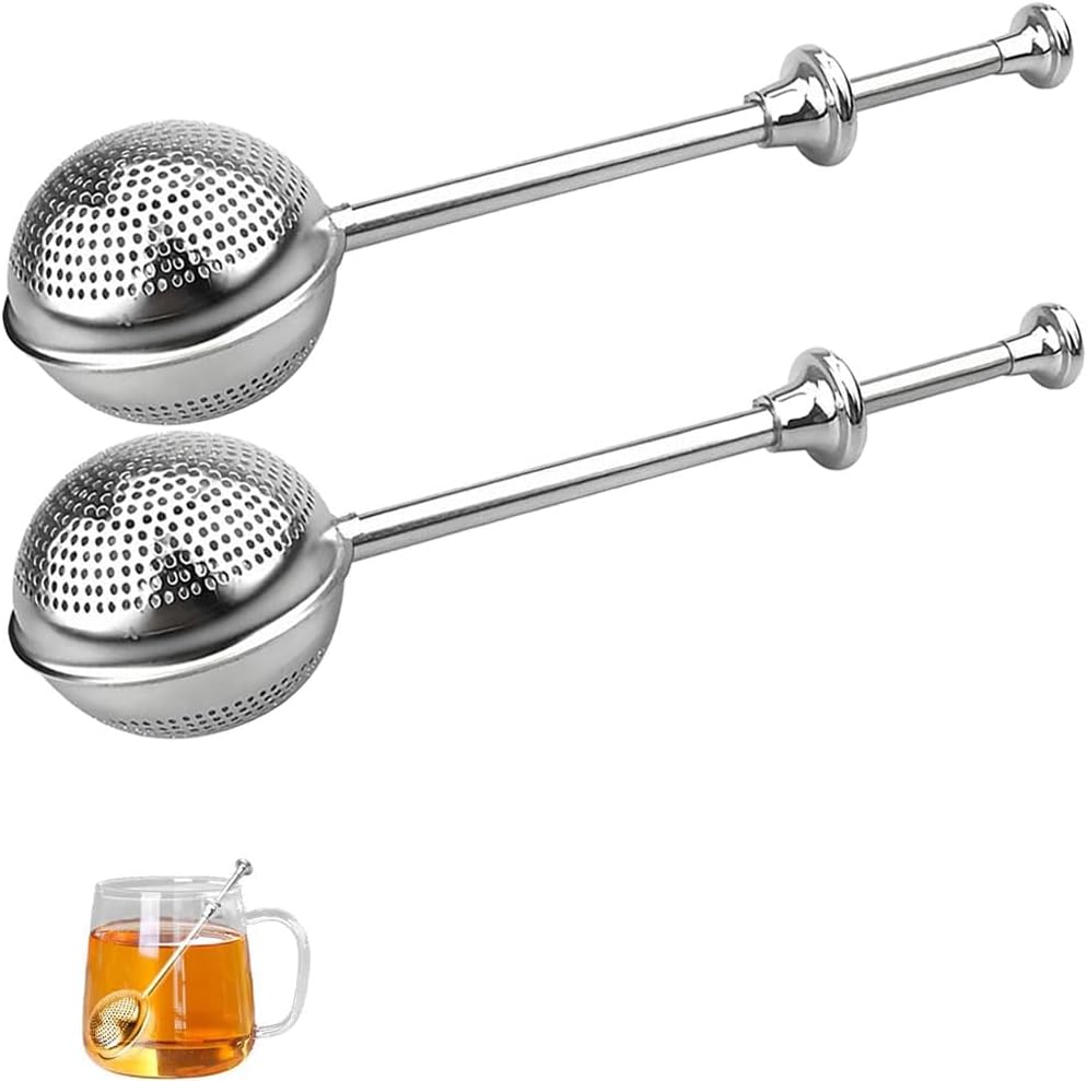 Set of 2 separate tea filters - Tea filter with telescopic handle - Tea strainer made of 304 stainless steel - Flour sieve made of stainless steel - Powder dispenser - Suitable for sugar, flour, spices and cocoa powder B