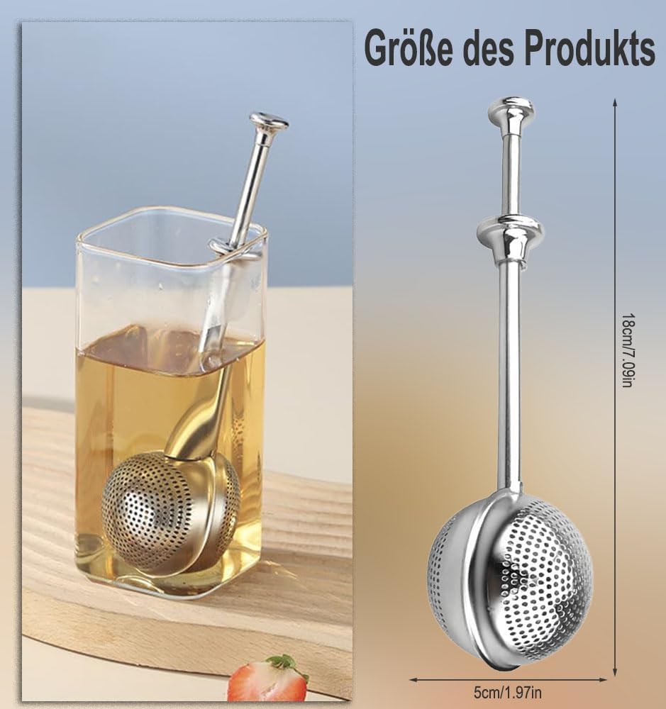 Set of 2 separate tea filters - Tea filter with telescopic handle - Tea strainer made of 304 stainless steel - Flour sieve made of stainless steel - Powder dispenser - Suitable for sugar, flour, spices and cocoa powder B