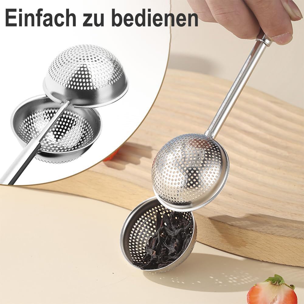 Set of 2 separate tea filters - Tea filter with telescopic handle - Tea strainer made of 304 stainless steel - Flour sieve made of stainless steel - Powder dispenser - Suitable for sugar, flour, spices and cocoa powder B
