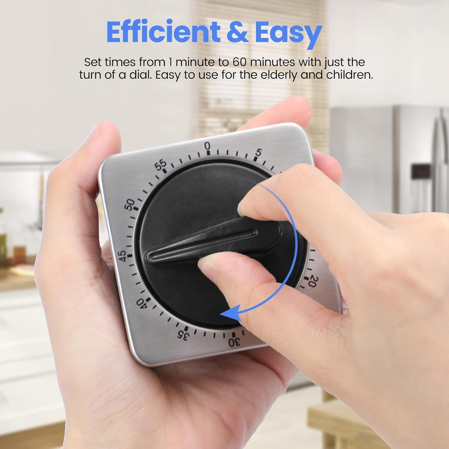 Kitchen Timer - Mechanical Egg Timer - Battery-Free - 100% Mechanical Kitchen Clock - Stainless Steel Housing - Kitchen Clock - Stopwatch - Countdown Reminder - Magnetic Kitchen Clock - Egg Timer grey