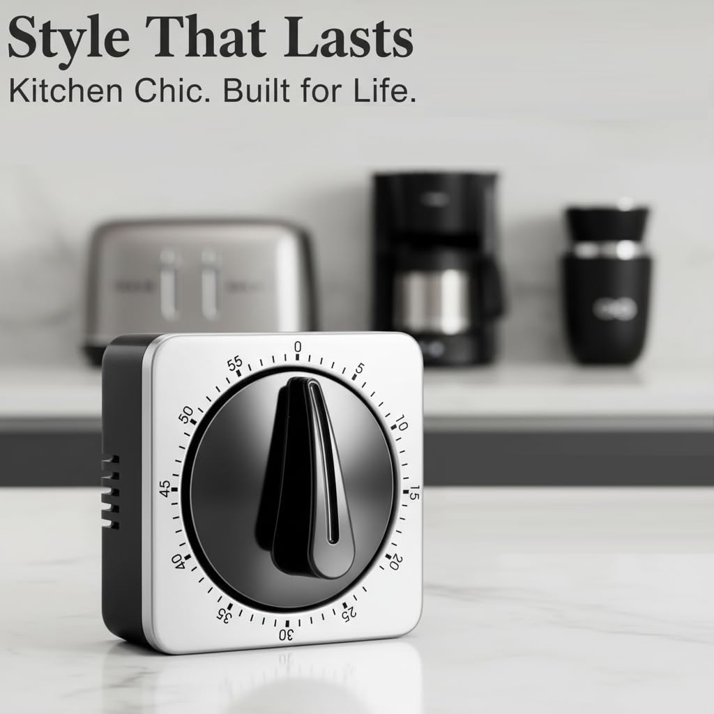 Kitchen Timer - Mechanical Egg Timer - Battery-Free - 100% Mechanical Kitchen Clock - Stainless Steel Housing - Kitchen Clock - Stopwatch - Countdown Reminder - Magnetic Kitchen Clock - Egg Timer grey