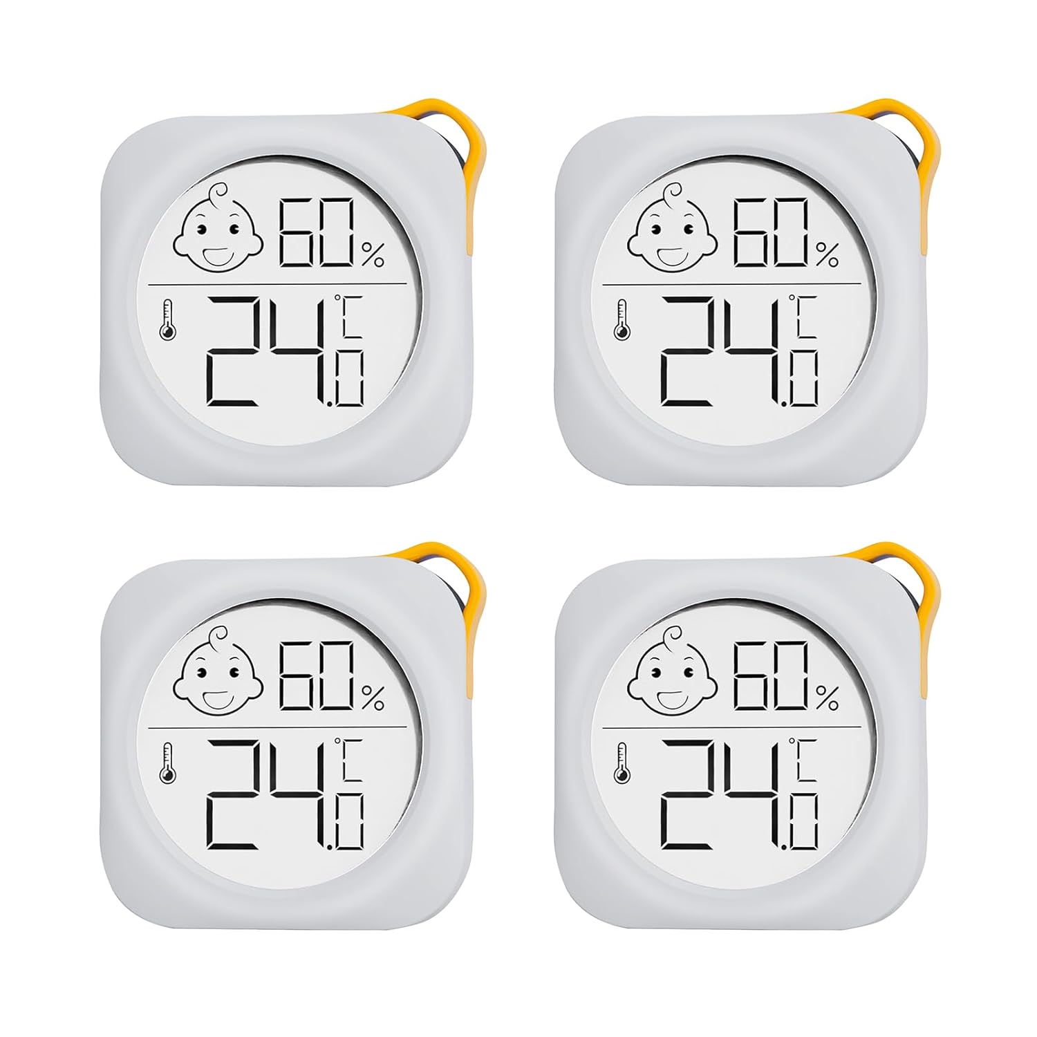 Hygrometer in 4-pack - Small digital hygrometer - With accurate indoor thermometer - Practical hygrometer suitable for bedrooms, kids' rooms, living rooms, etc.