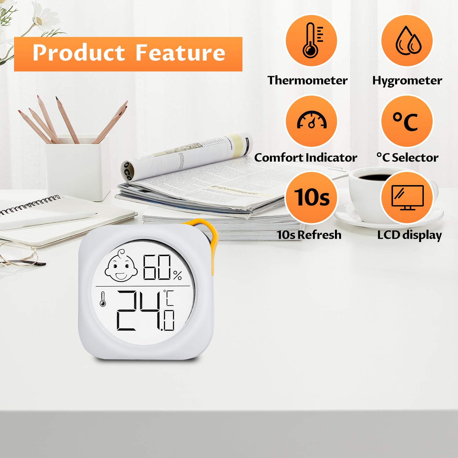 Hygrometer in 4-pack - Small digital hygrometer - With accurate indoor thermometer - Practical hygrometer suitable for bedrooms, kids' rooms, living rooms, etc.