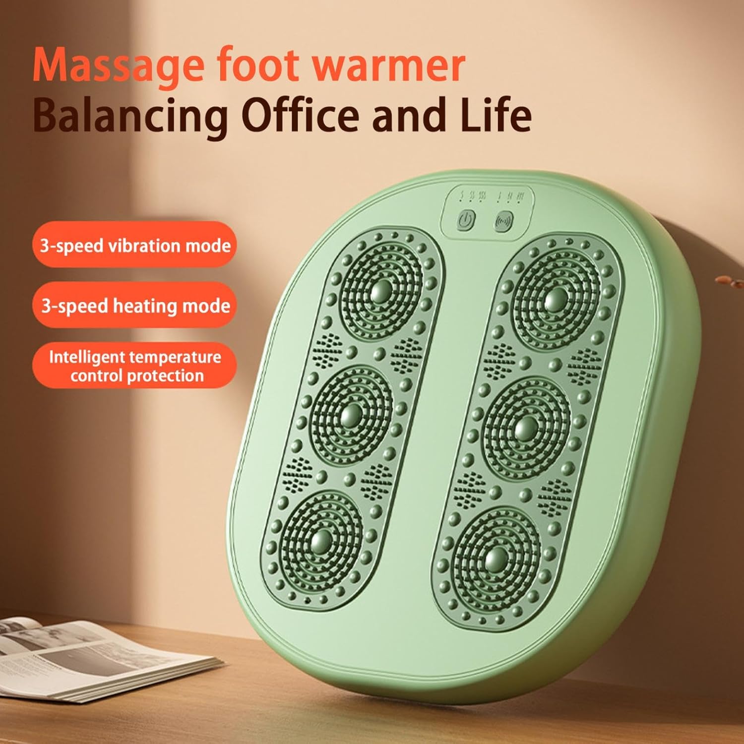 Foot warming cushion - Electric foot warming cushion - Foot warmer - 3 temperature settings - Built-in 6 manual massage heads - Suitable for home, office and dormitories - Warming cushions green