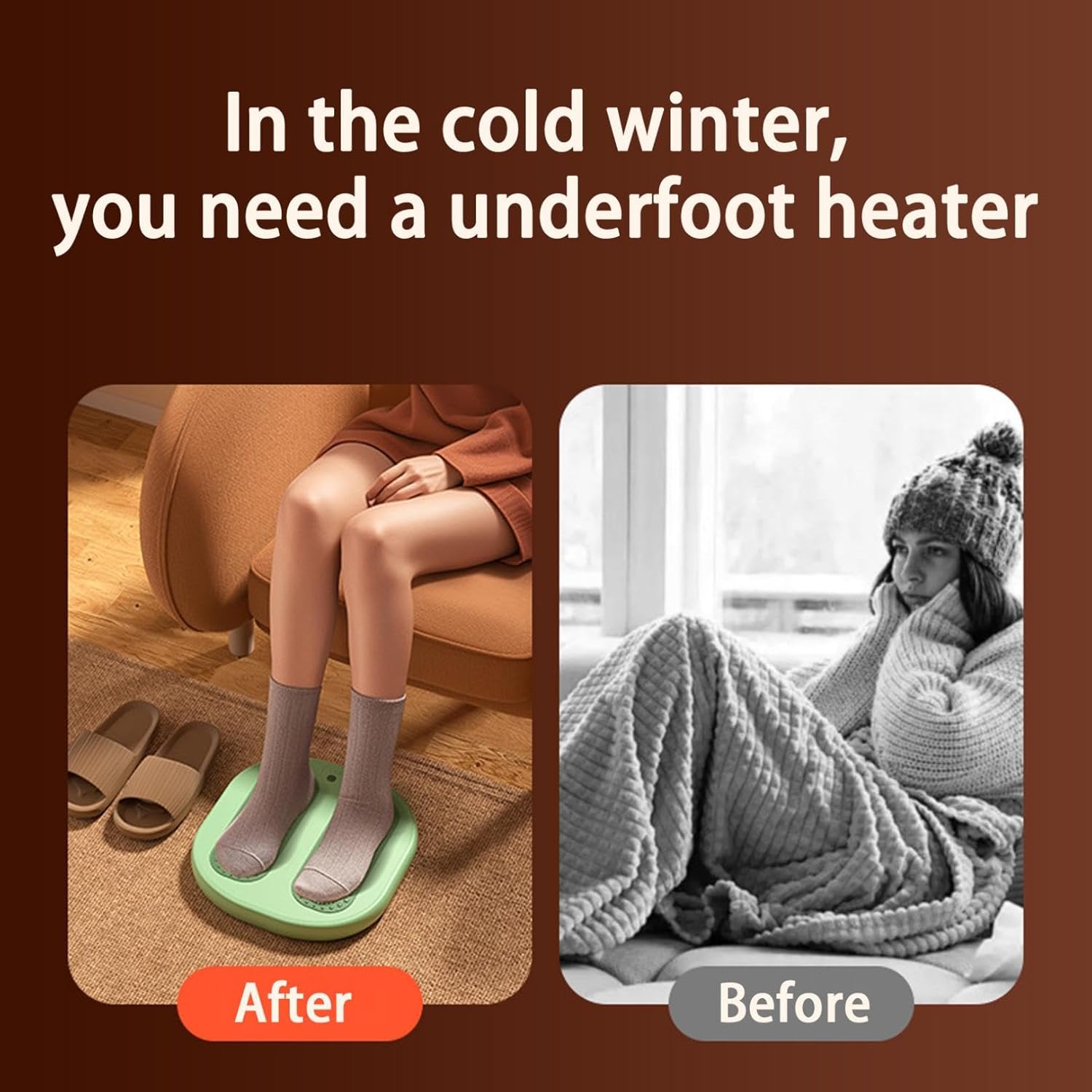 Foot warming cushion - Electric foot warming cushion - Foot warmer - 3 temperature settings - Built-in 6 manual massage heads - Suitable for home, office and dormitories - Warming cushions green