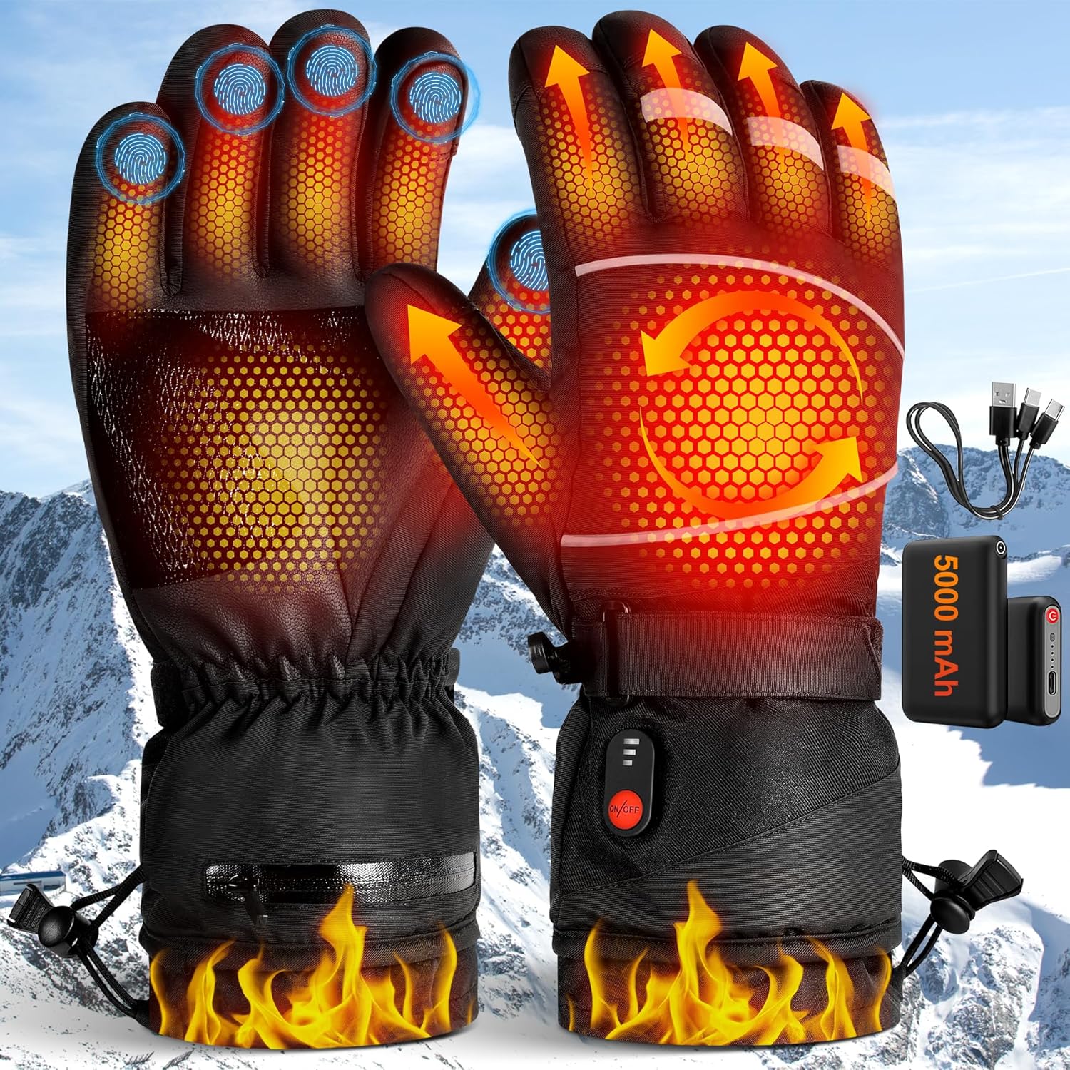 Gloves - Warm winter gloves - Rechargeable heated gloves - 3 heating settings, 360° heating - Touchscreen, waterproof/windproof - Winter ski/cycling/hiking gloves unisex