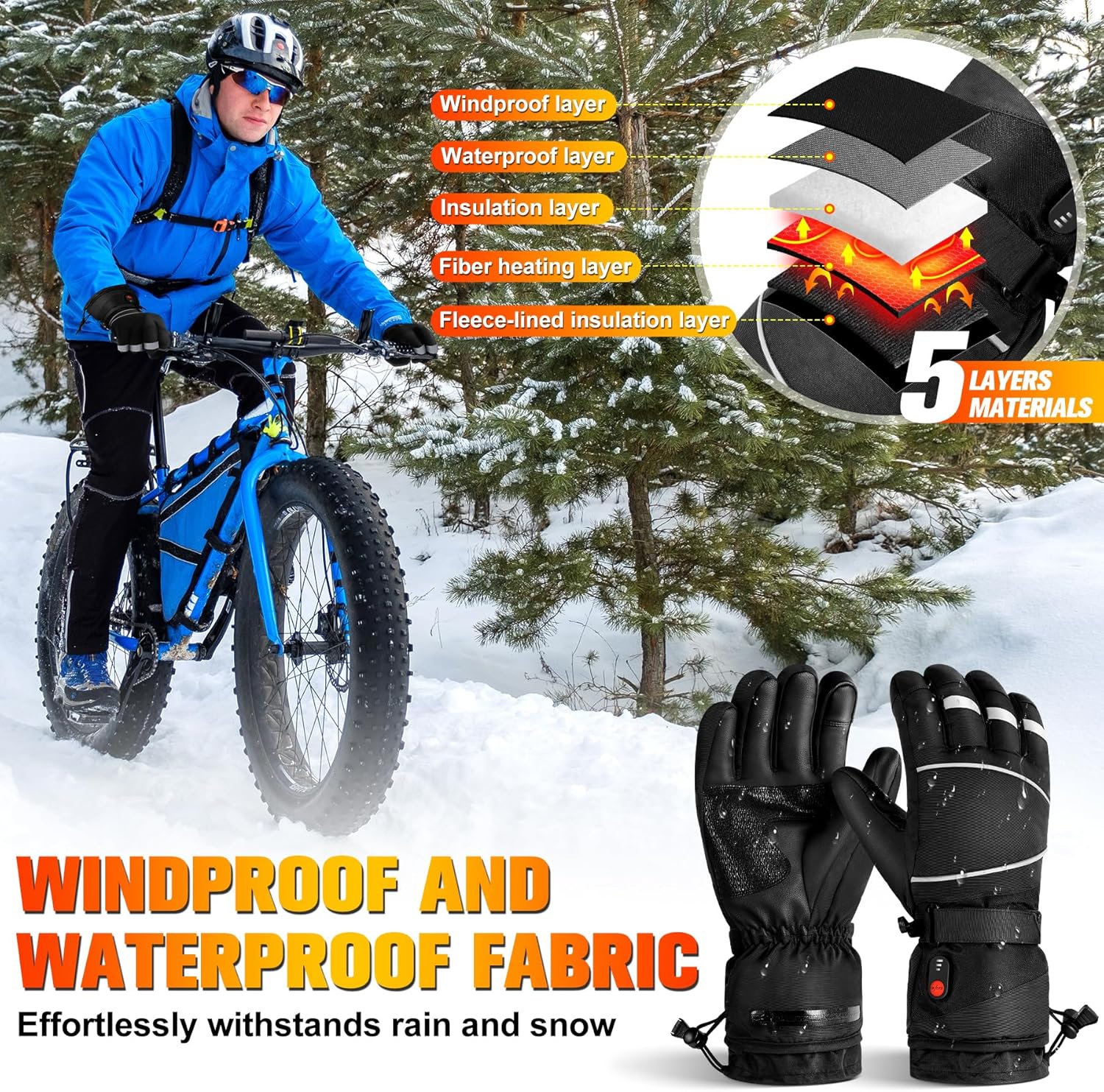 Gloves - Warm winter gloves - Rechargeable heated gloves - 3 heating settings, 360° heating - Touchscreen, waterproof/windproof - Winter ski/cycling/hiking gloves unisex