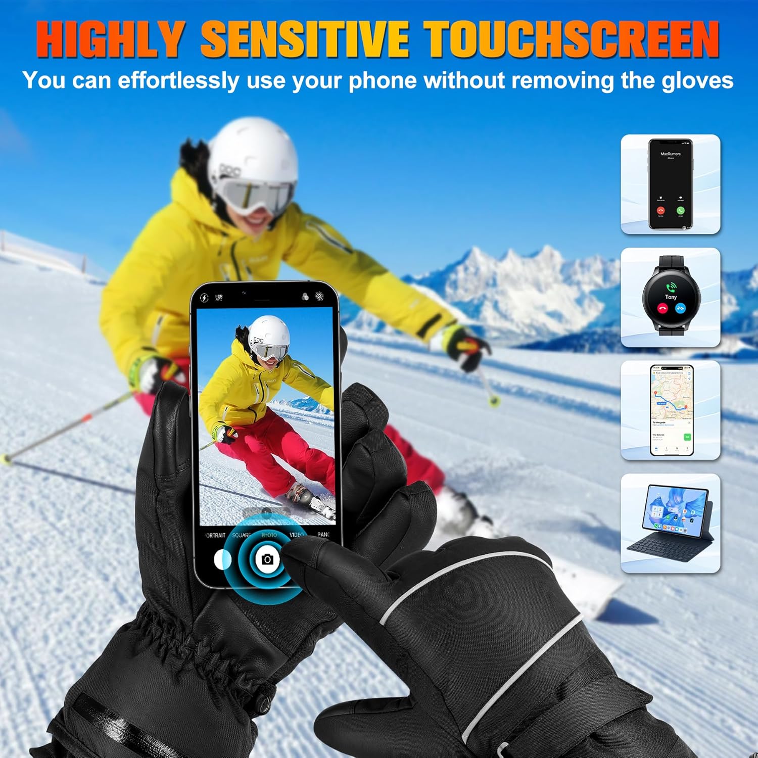 Gloves - Warm winter gloves - Rechargeable heated gloves - 3 heating settings, 360° heating - Touchscreen, waterproof/windproof - Winter ski/cycling/hiking gloves unisex