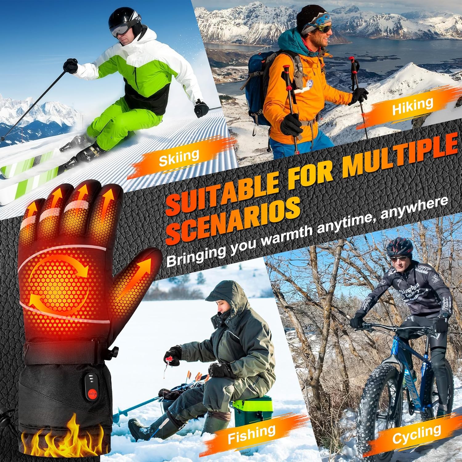 Gloves - Warm winter gloves - Rechargeable heated gloves - 3 heating settings, 360° heating - Touchscreen, waterproof/windproof - Winter ski/cycling/hiking gloves unisex