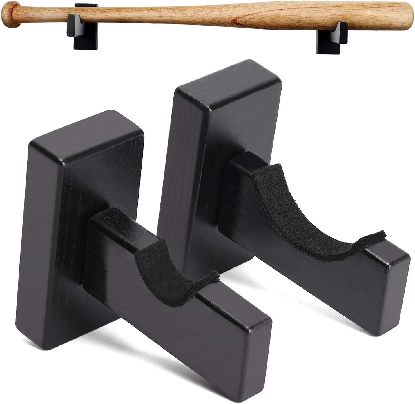 Display standard - Black - Baseball bat display standard - Baseball bat holder - Wall mounting - Horizontal baseball bat standard - Baseball bat holder - 2 pieces - Black