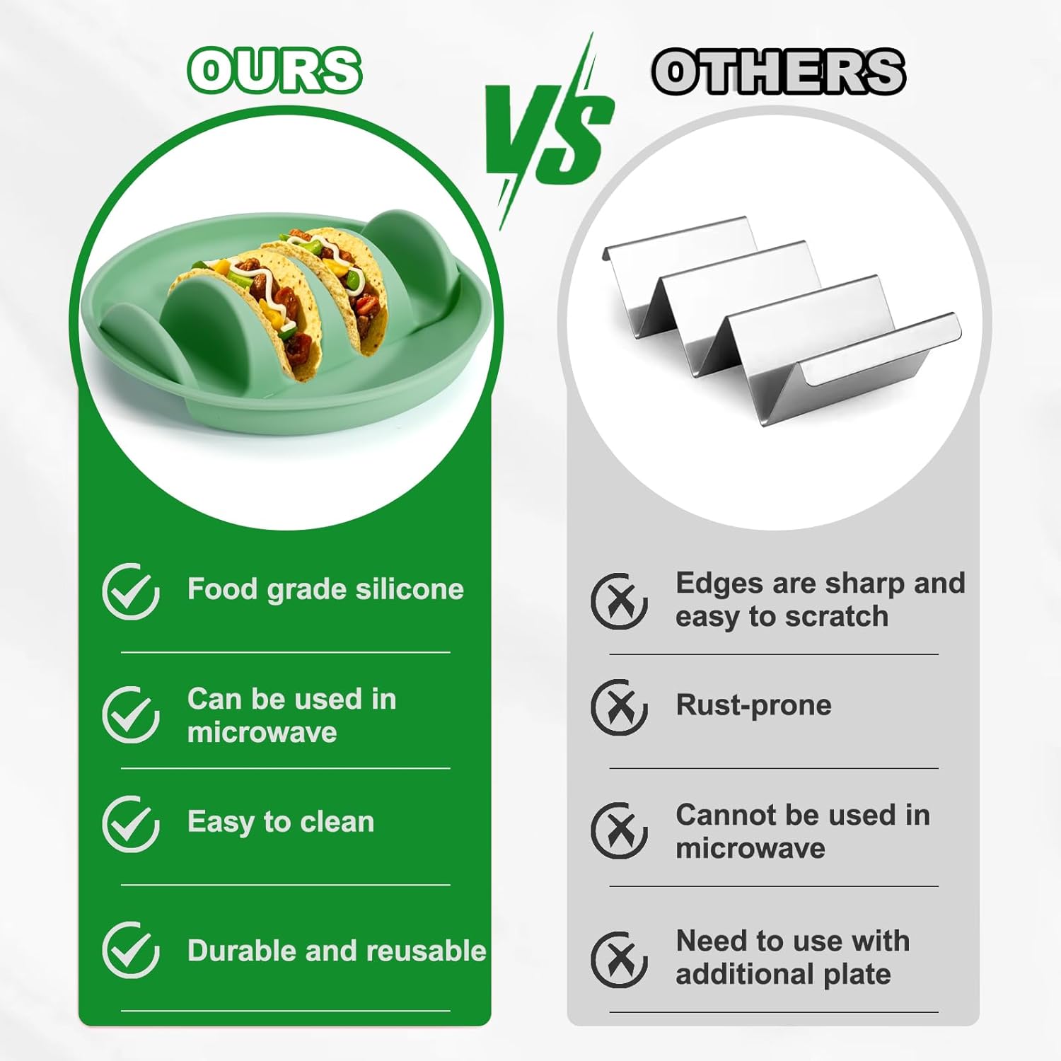 Silicone taco trays - 3-pack - with dividers - Eco-friendly - Reusable - Taco plates - Taco holders - Hard/soft taco shell holder - Taco party tray - Dishwasher and microwave safe