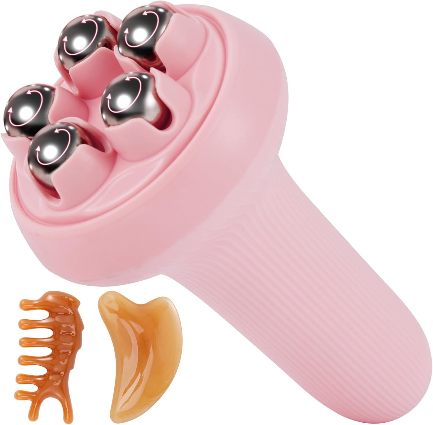 Massager - Portable Lymph Massage Roller - Neck Roller - Massage Tool - Helps Release Muscles, Face and Body - Face Roller - Facial Gua Sha Set pink