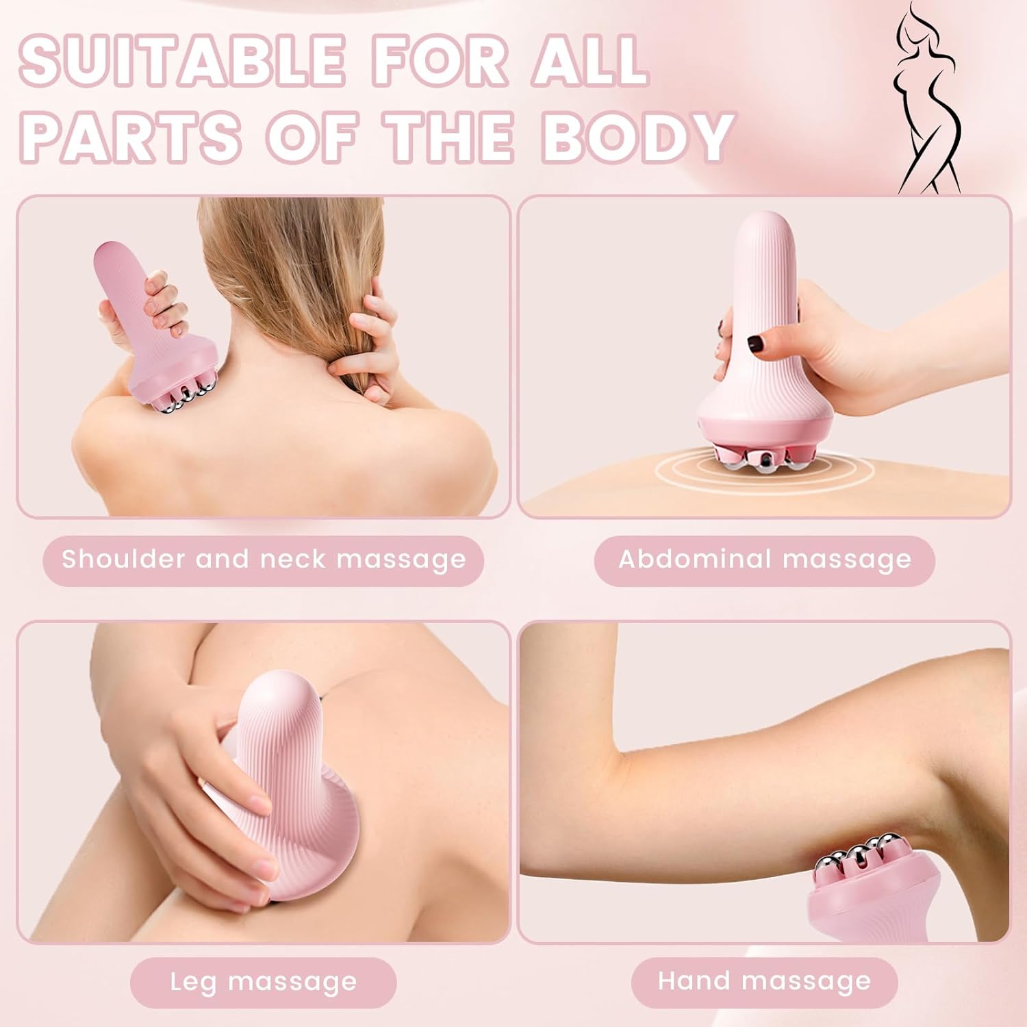 Massager - Portable Lymph Massage Roller - Neck Roller - Massage Tool - Helps Release Muscles, Face and Body - Face Roller - Facial Gua Sha Set pink
