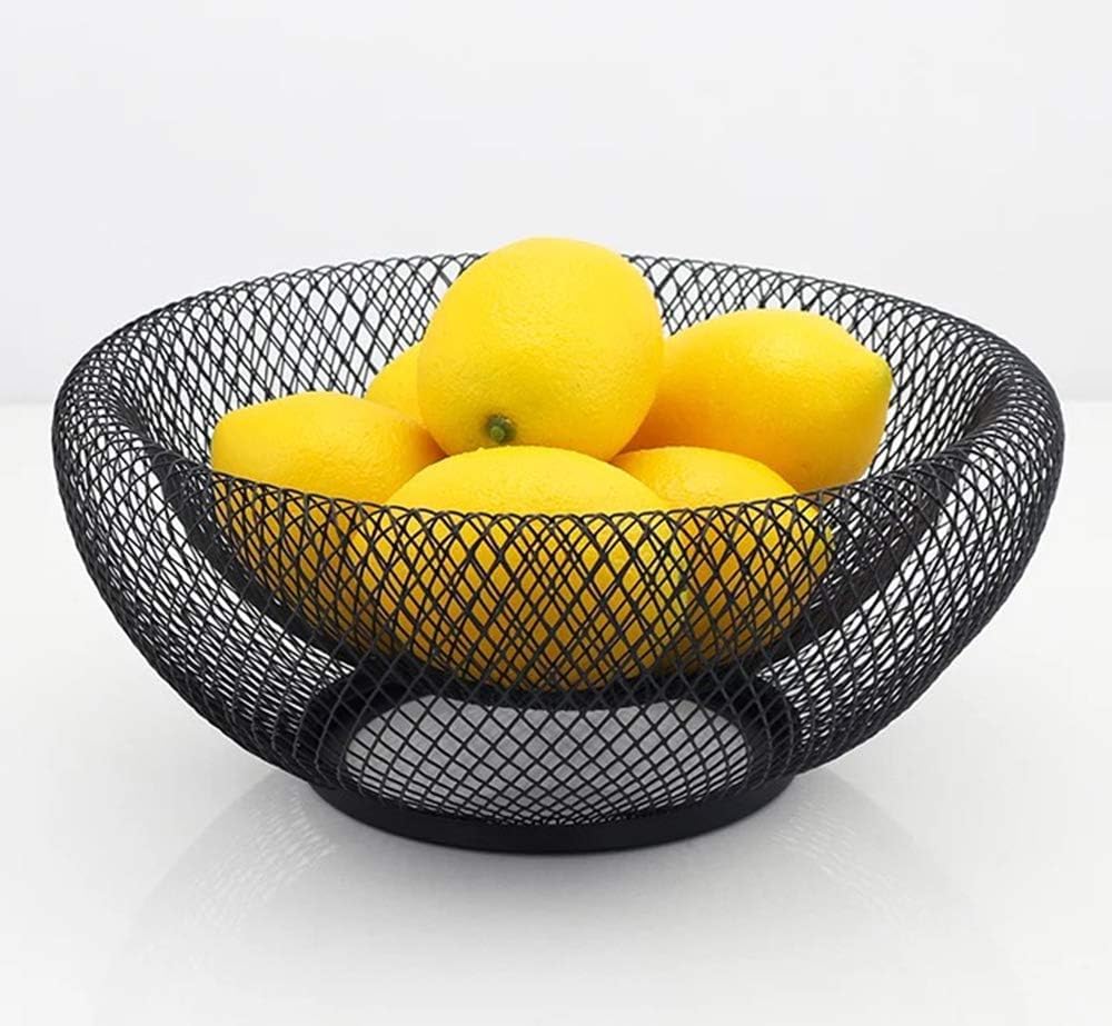 Fruit bowl - Mesh fruit bowl - Decorative fruit basket - Metal - Candy bowl - Suitable for kitchen, countertop, dining table, office - 10 inch black