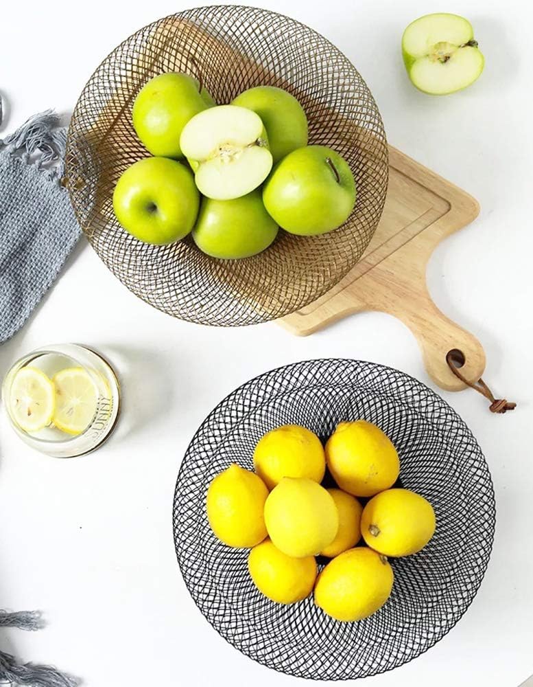 Fruit bowl - Mesh fruit bowl - Decorative fruit basket - Metal - Candy bowl - Suitable for kitchen, countertop, dining table, office - 10 inch black