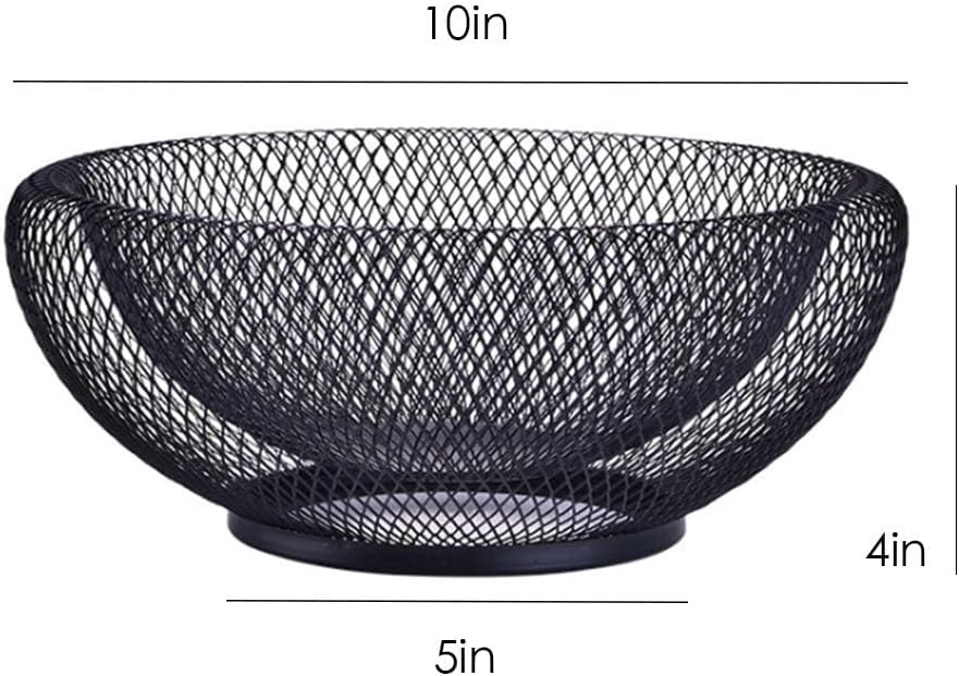 Fruit bowl - Mesh fruit bowl - Decorative fruit basket - Metal - Candy bowl - Suitable for kitchen, countertop, dining table, office - 10 inch black