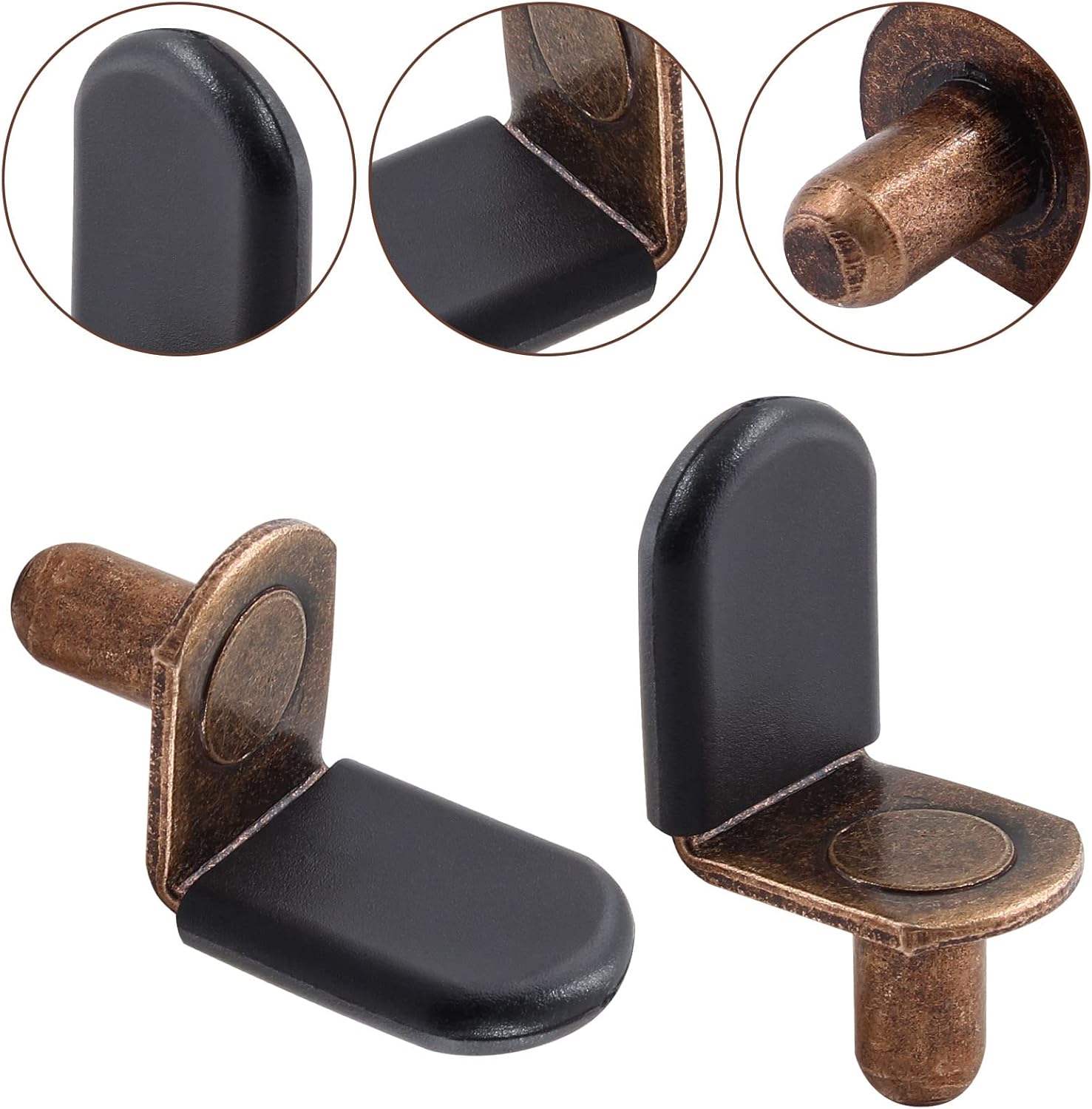 Biaungdo 30 Pcs Shelf Support Pegs, 1/4 Inch L-Shaped Clips with Rubber Sleeve, Cabinet Shelf Pegs for Bookshelves Glass Corner Shelf Cabinet Furniture, Antique Bronze