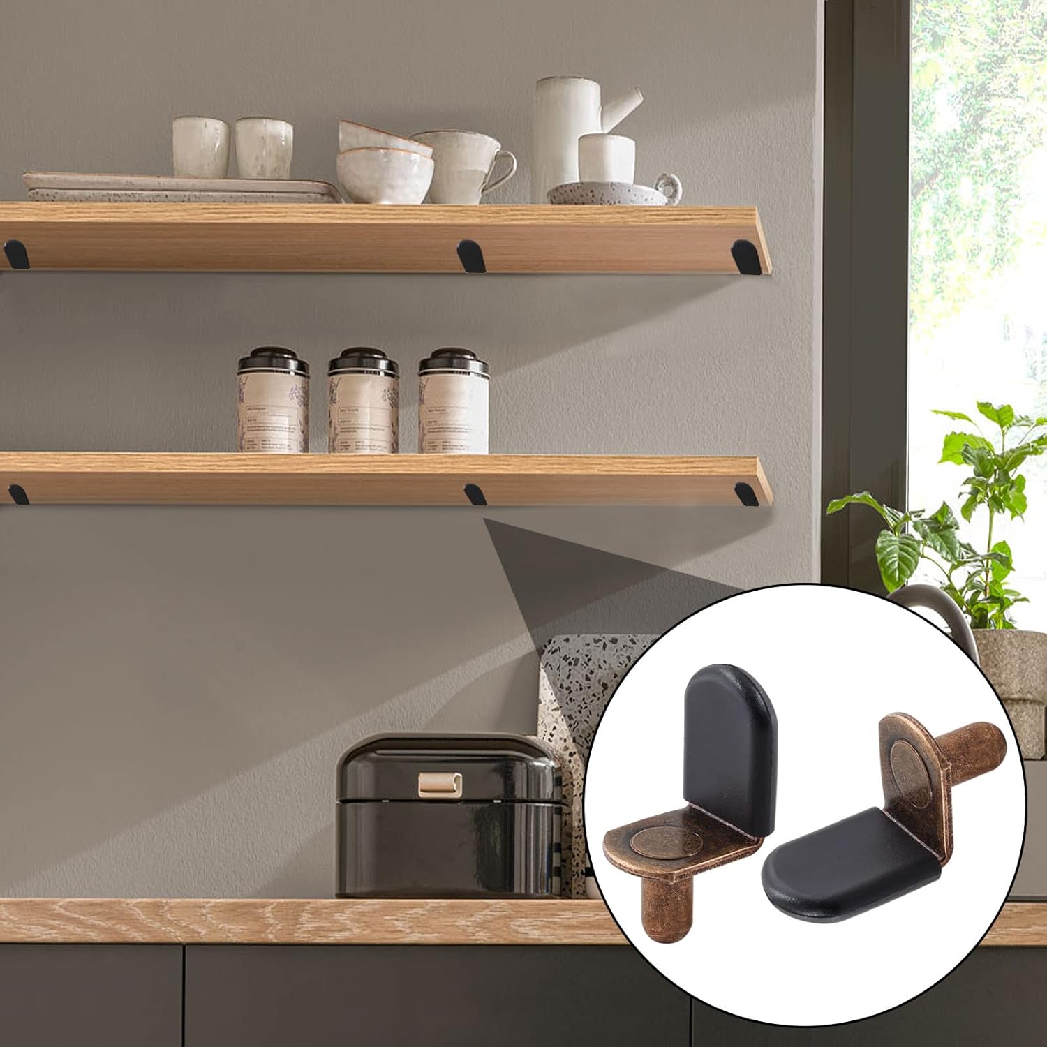 Biaungdo 30 Pcs Shelf Support Pegs, 1/4 Inch L-Shaped Clips with Rubber Sleeve, Cabinet Shelf Pegs for Bookshelves Glass Corner Shelf Cabinet Furniture, Antique Bronze