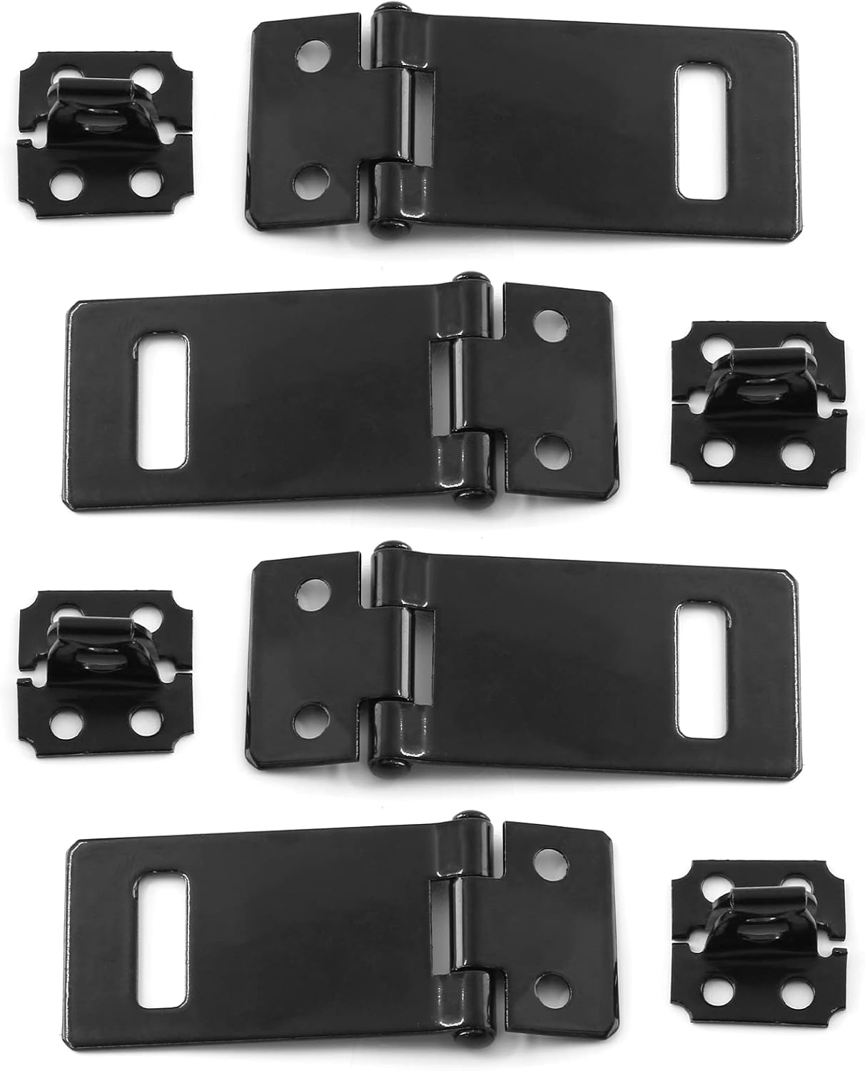 Biaungdo 2 Inch Padlock Hasp, 4 Pcs Door Slide Latch Lock Security Door Clasp Black Painted Iron Gate Bolt Lock Hasp with Screws for Door Gate, Home, Garden, Yard Black