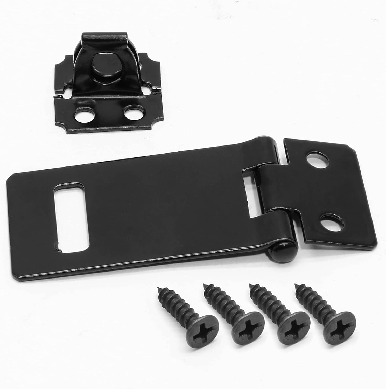 Biaungdo 2 Inch Padlock Hasp, 4 Pcs Door Slide Latch Lock Security Door Clasp Black Painted Iron Gate Bolt Lock Hasp with Screws for Door Gate, Home, Garden, Yard Black
