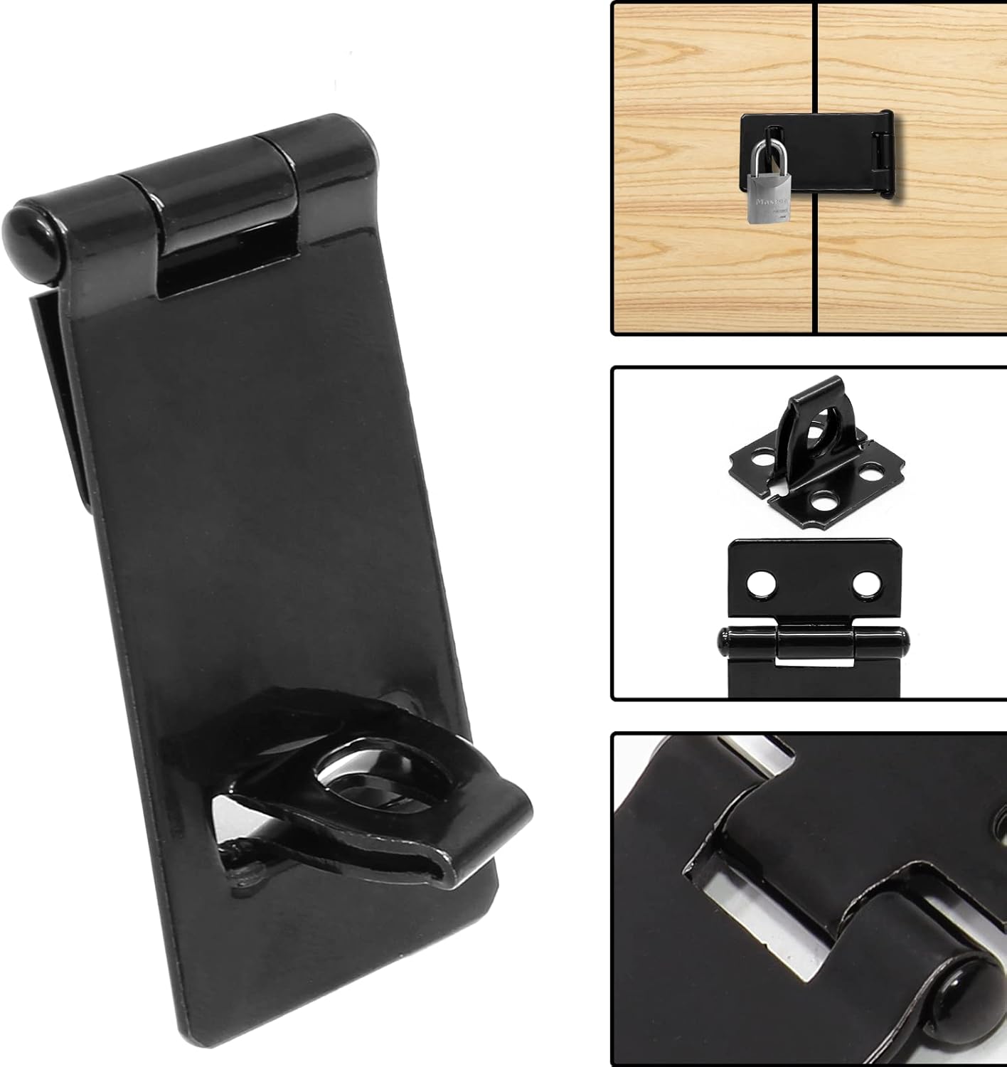 Biaungdo 2 Inch Padlock Hasp, 4 Pcs Door Slide Latch Lock Security Door Clasp Black Painted Iron Gate Bolt Lock Hasp with Screws for Door Gate, Home, Garden, Yard Black
