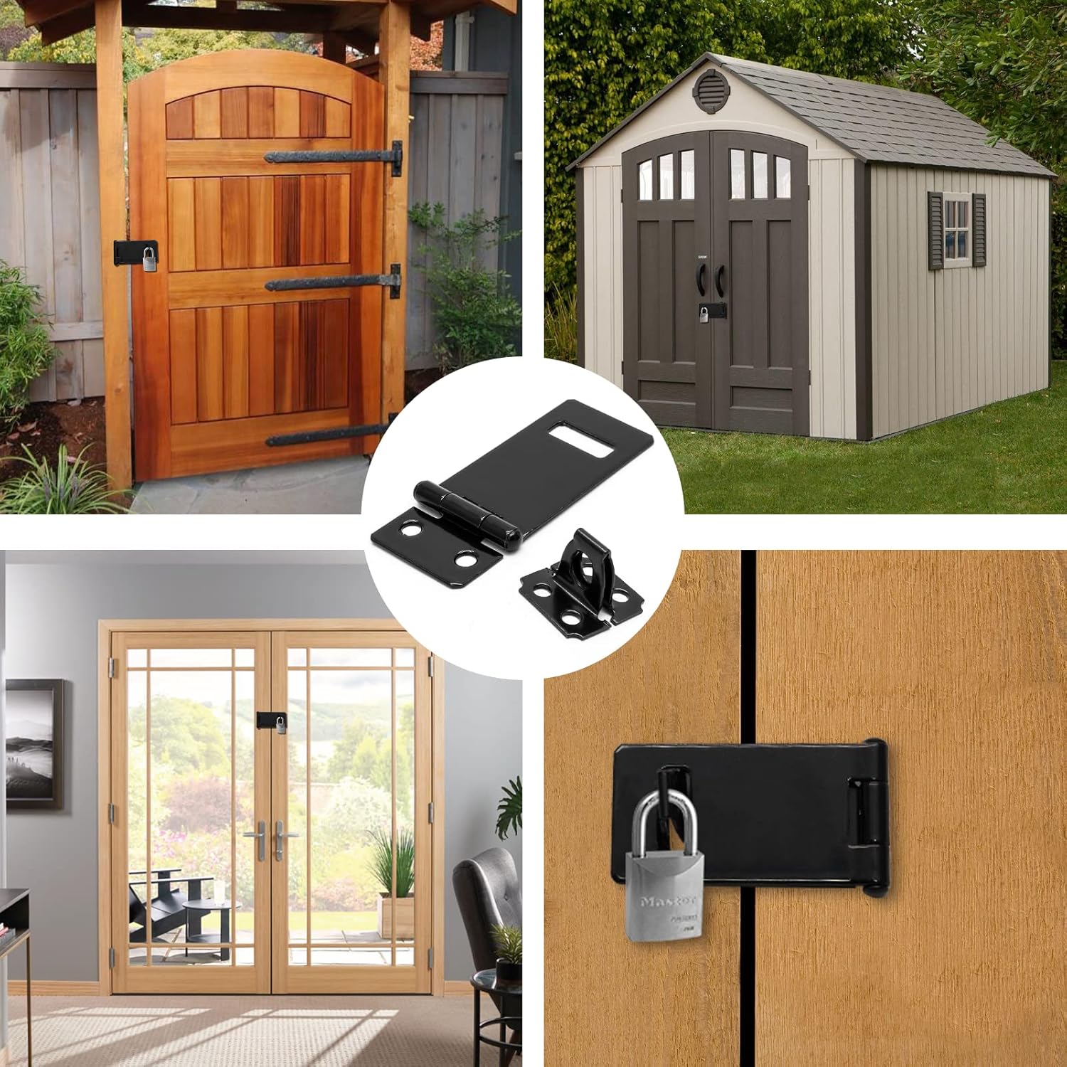 Biaungdo 2 Inch Padlock Hasp, 4 Pcs Door Slide Latch Lock Security Door Clasp Black Painted Iron Gate Bolt Lock Hasp with Screws for Door Gate, Home, Garden, Yard Black