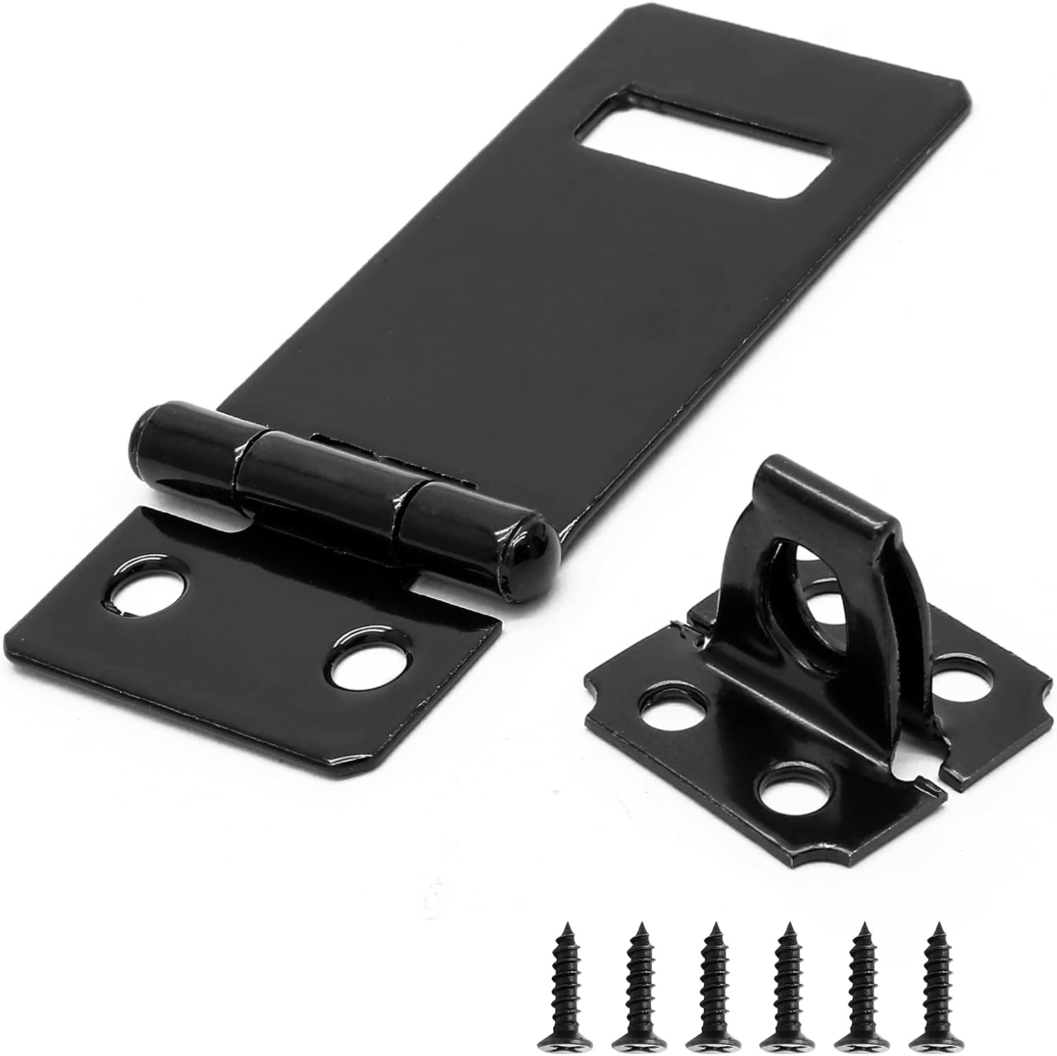 Biaungdo 2 Inch Padlock Hasp, 4 Pcs Door Slide Latch Lock Security Door Clasp Black Painted Iron Gate Bolt Lock Hasp with Screws for Door Gate, Home, Garden, Yard Black