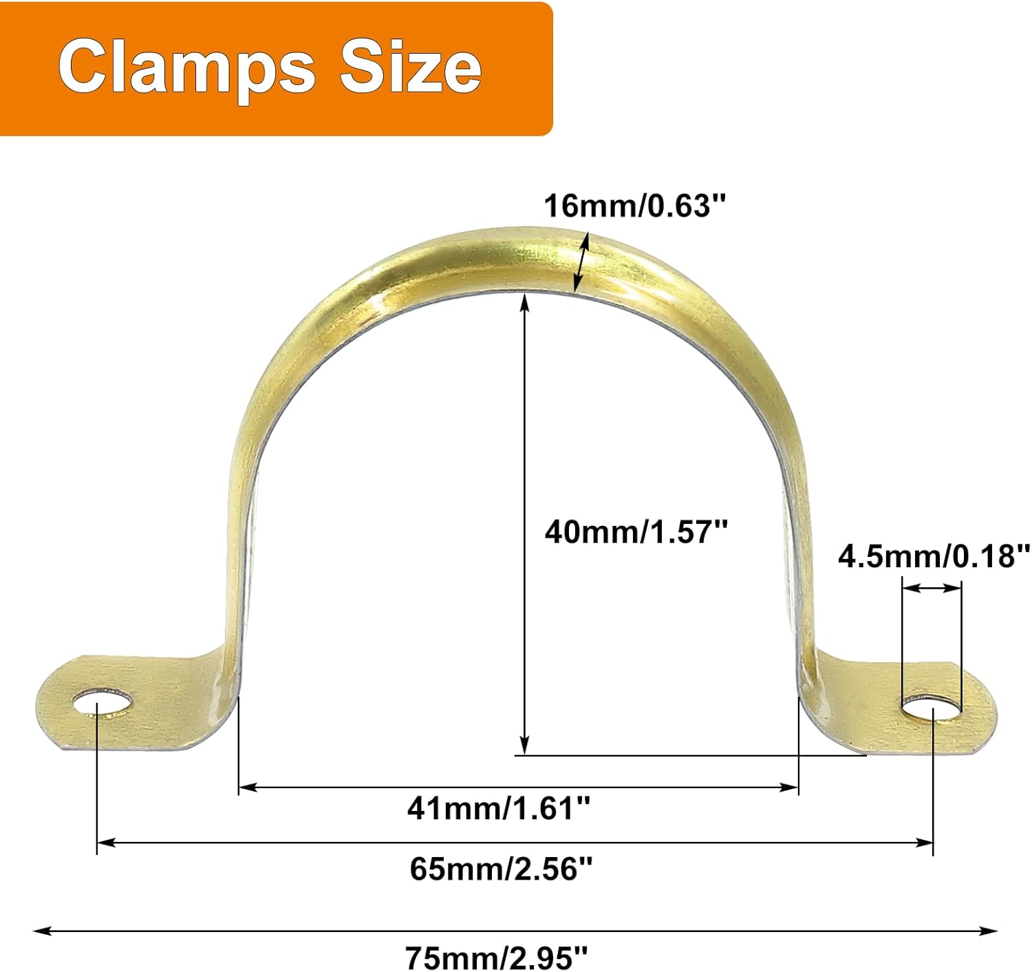 Biaungdo 20 Pcs M40 Rigid Pipe Strap, 1-1/2 Inch Stainless Steel Two Hole Strap U Bracket Pipe Clamps Heavy Duty Conduit Clamps Tension Tube Clip Cable Clamp Hanger with 2 Holes for Pipe Cable Gold