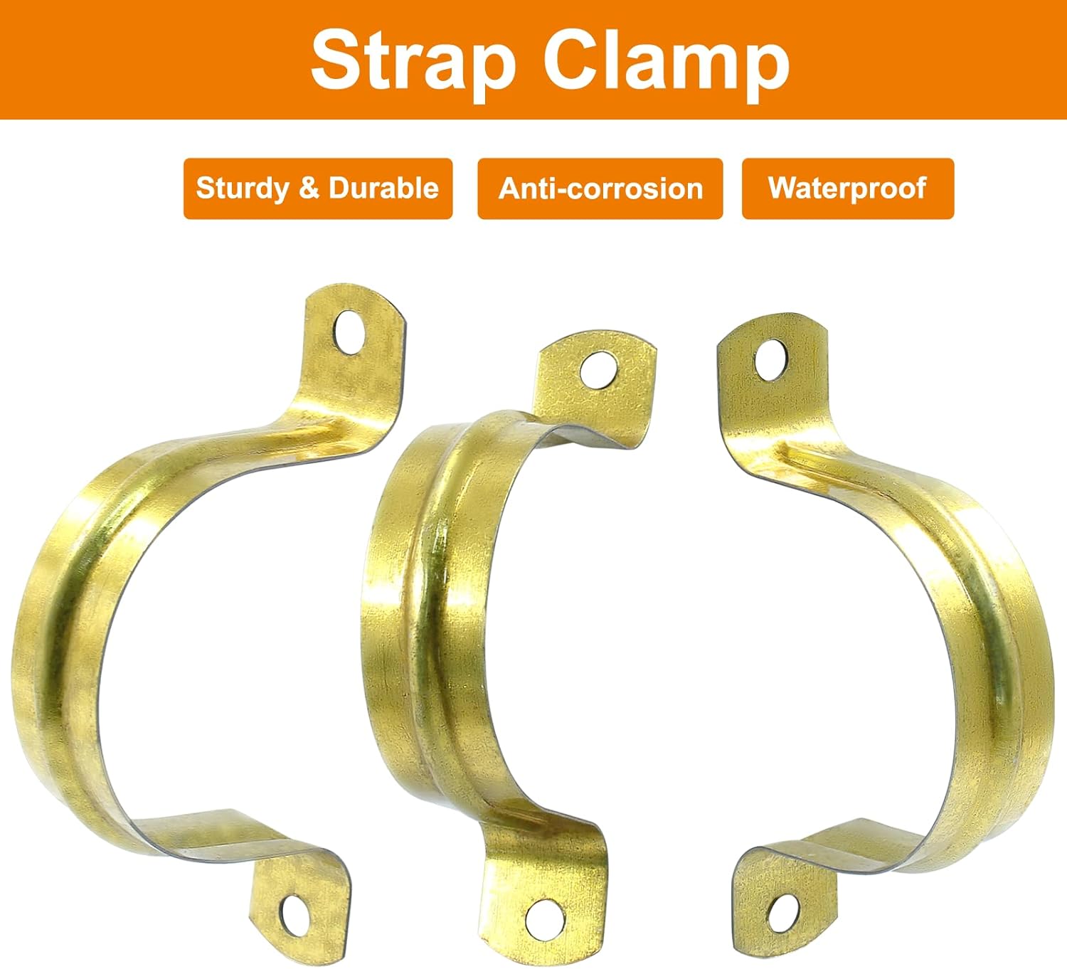 Biaungdo 20 Pcs M40 Rigid Pipe Strap, 1-1/2 Inch Stainless Steel Two Hole Strap U Bracket Pipe Clamps Heavy Duty Conduit Clamps Tension Tube Clip Cable Clamp Hanger with 2 Holes for Pipe Cable Gold