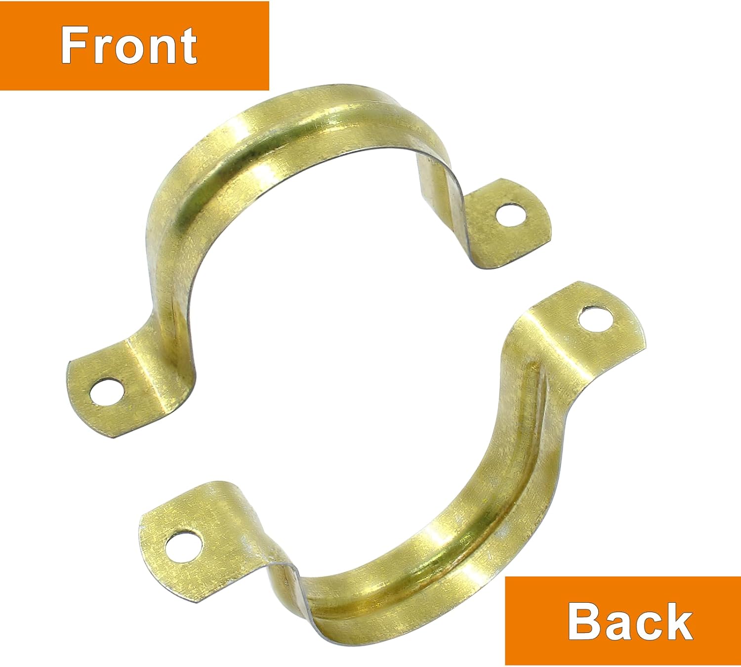 Biaungdo 20 Pcs M40 Rigid Pipe Strap, 1-1/2 Inch Stainless Steel Two Hole Strap U Bracket Pipe Clamps Heavy Duty Conduit Clamps Tension Tube Clip Cable Clamp Hanger with 2 Holes for Pipe Cable Gold