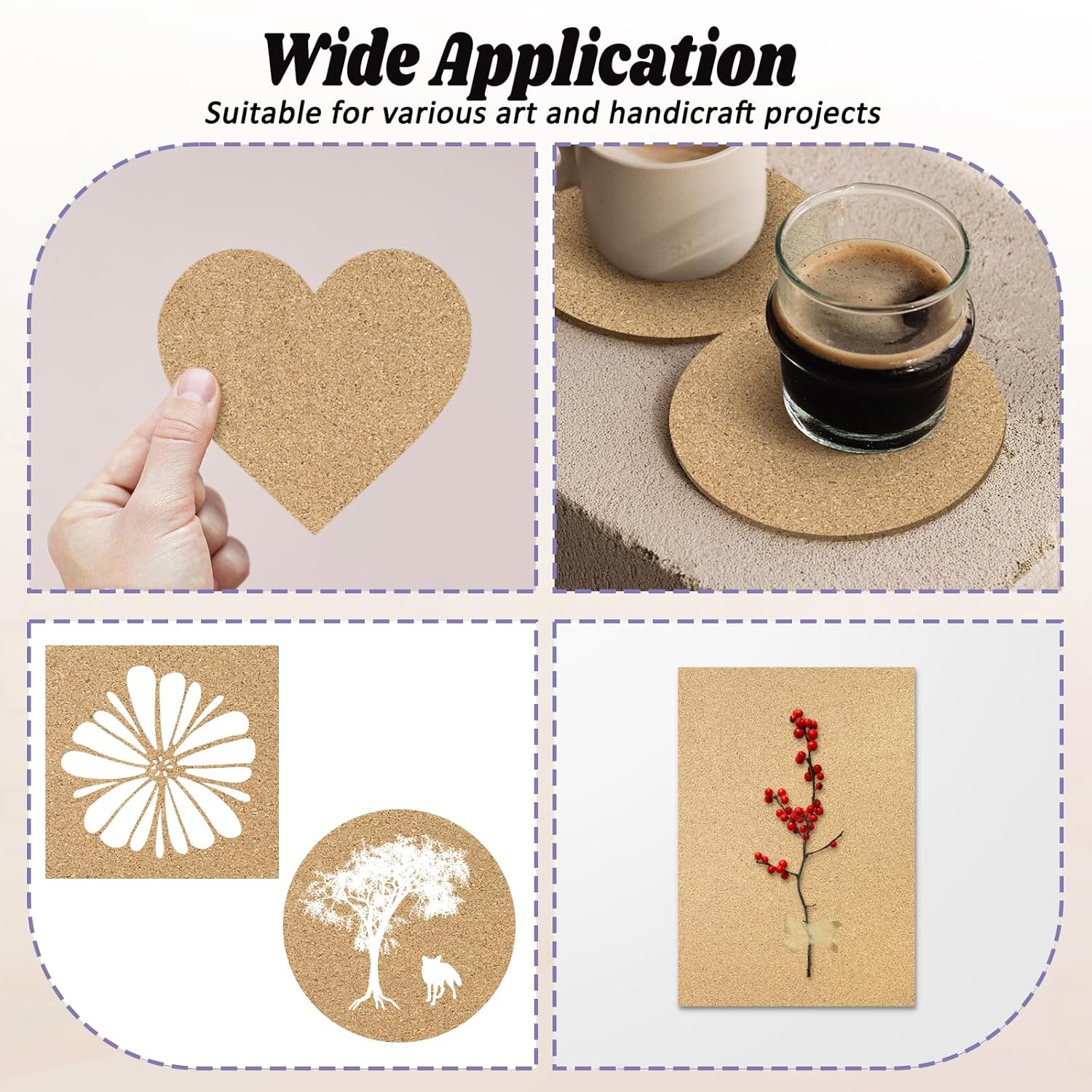 Biaungdo 10 Pcs Self Adhesive Cork Sheets, 4 X 4 Inch Cork Tile Sheet with Adhesive Backing, Square Insulation Sticky Backing Sheets for DIY Coasters, Craft Projects, Wedding Party, Wall Decor