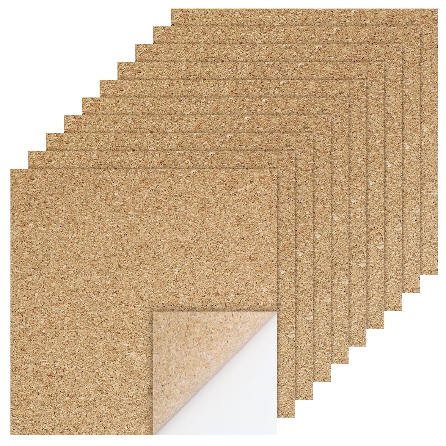 Biaungdo 10 Pcs Self Adhesive Cork Sheets, 4 X 4 Inch Cork Tile Sheet with Adhesive Backing, Square Insulation Sticky Backing Sheets for DIY Coasters, Craft Projects, Wedding Party, Wall Decor