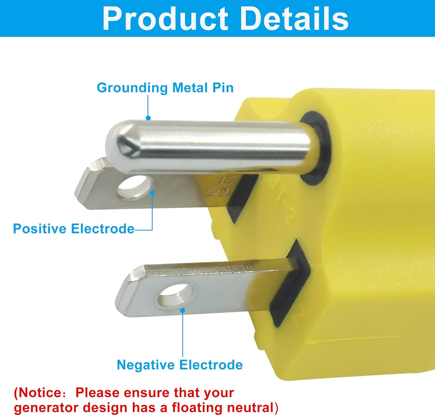 Biaungdo 2 Pack Neutral Ground Bonding Plug for Portable Inverter Generator, Surge Protector Ground Plug with Floating Neutral on RV Generator for Open Ground Error Yellow