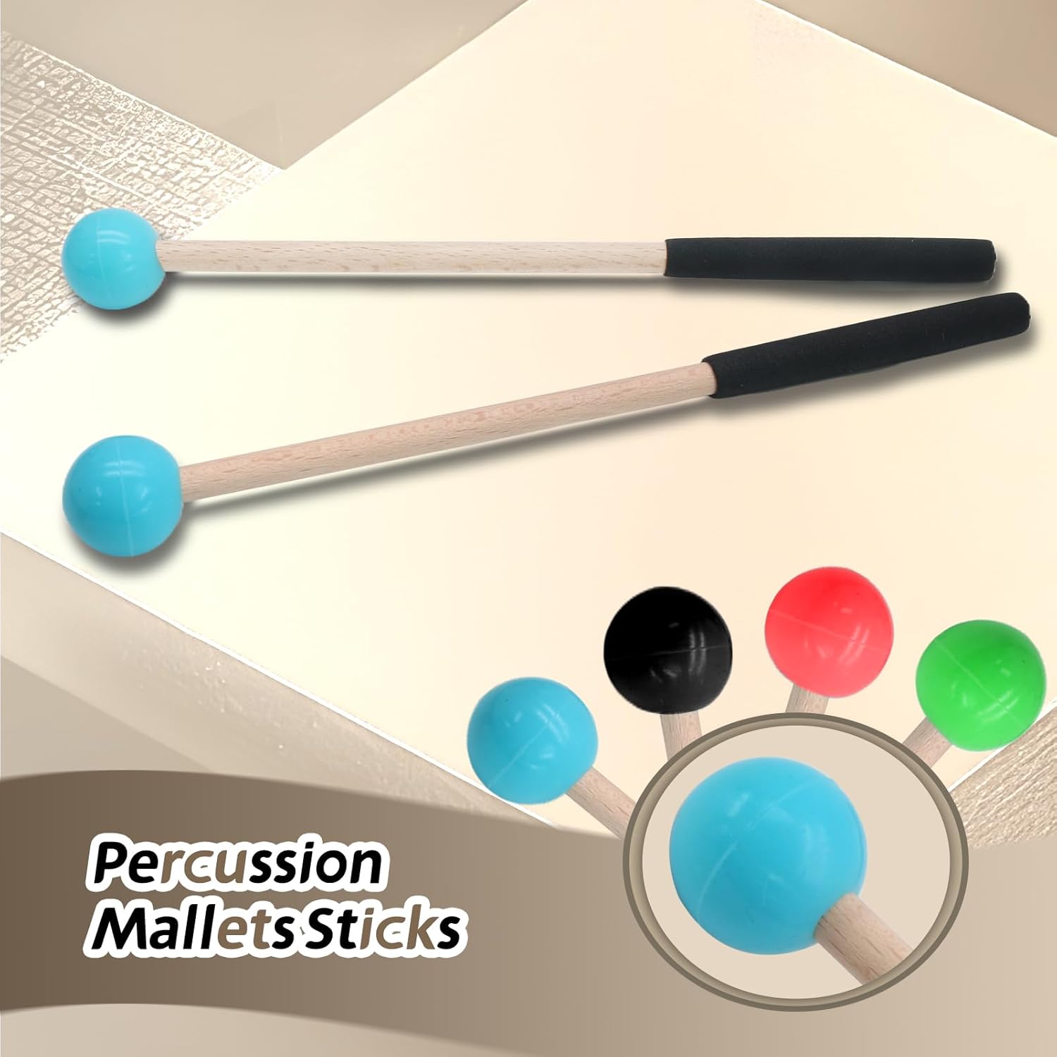 Biaungdo 2 Pack 8.7 Inch Glockenspiel Mallets, Rubber Xylophone Mallets Bell Stick Percussion with Wood Handle Drumstick Percussion Instrument Parts for Bell, Tongue Drum Mallet Blue