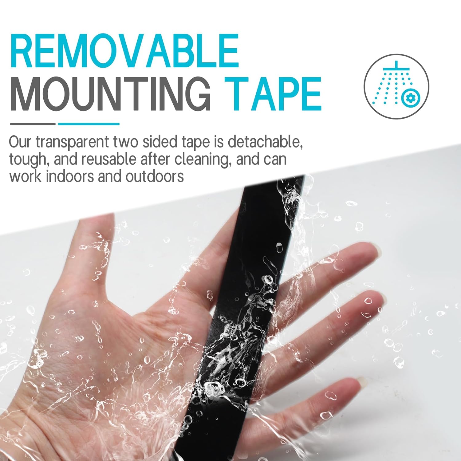 Biaungdo 1 Roll Double Sided Tape Heavy Duty, 155 inch x 1 inch Black Two Sided Mounting Tape, Removable Picture Hanging Adhesive Strips for Poster, Carpet, Walls Decor
