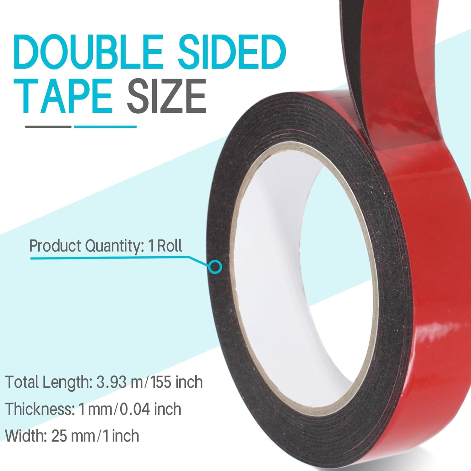 Biaungdo 1 Roll Double Sided Tape Heavy Duty, 155 inch x 1 inch Black Two Sided Mounting Tape, Removable Picture Hanging Adhesive Strips for Poster, Carpet, Walls Decor