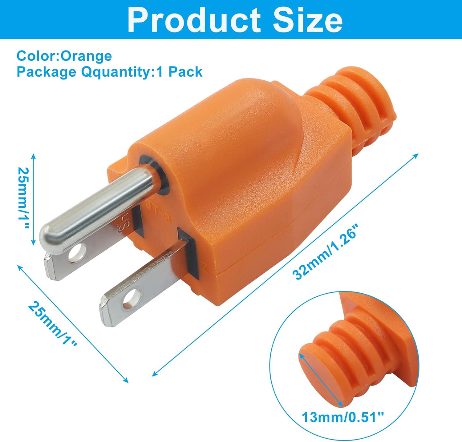 Biaungdo 1 Pack Neutral Ground Bonding Plug for Portable Inverter Generator, Surge Protector Ground Plug with Floating Neutral on RV Generator for Open Ground Error Orange