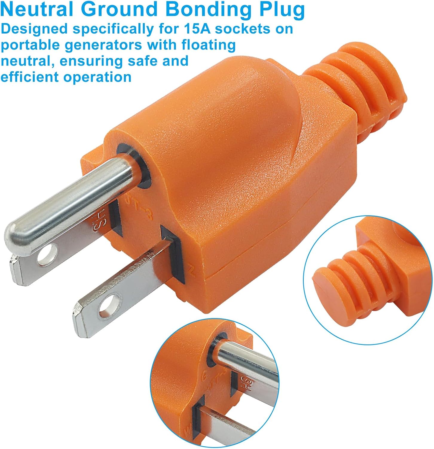 Biaungdo 1 Pack Neutral Ground Bonding Plug for Portable Inverter Generator, Surge Protector Ground Plug with Floating Neutral on RV Generator for Open Ground Error Orange