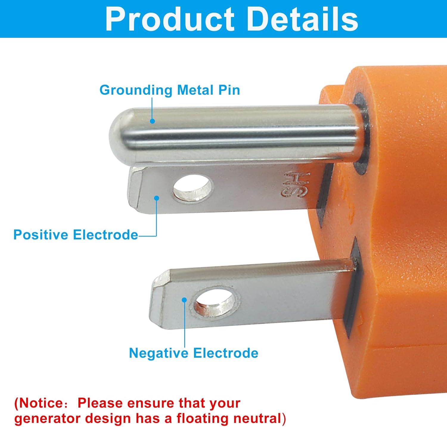 Biaungdo 1 Pack Neutral Ground Bonding Plug for Portable Inverter Generator, Surge Protector Ground Plug with Floating Neutral on RV Generator for Open Ground Error Orange