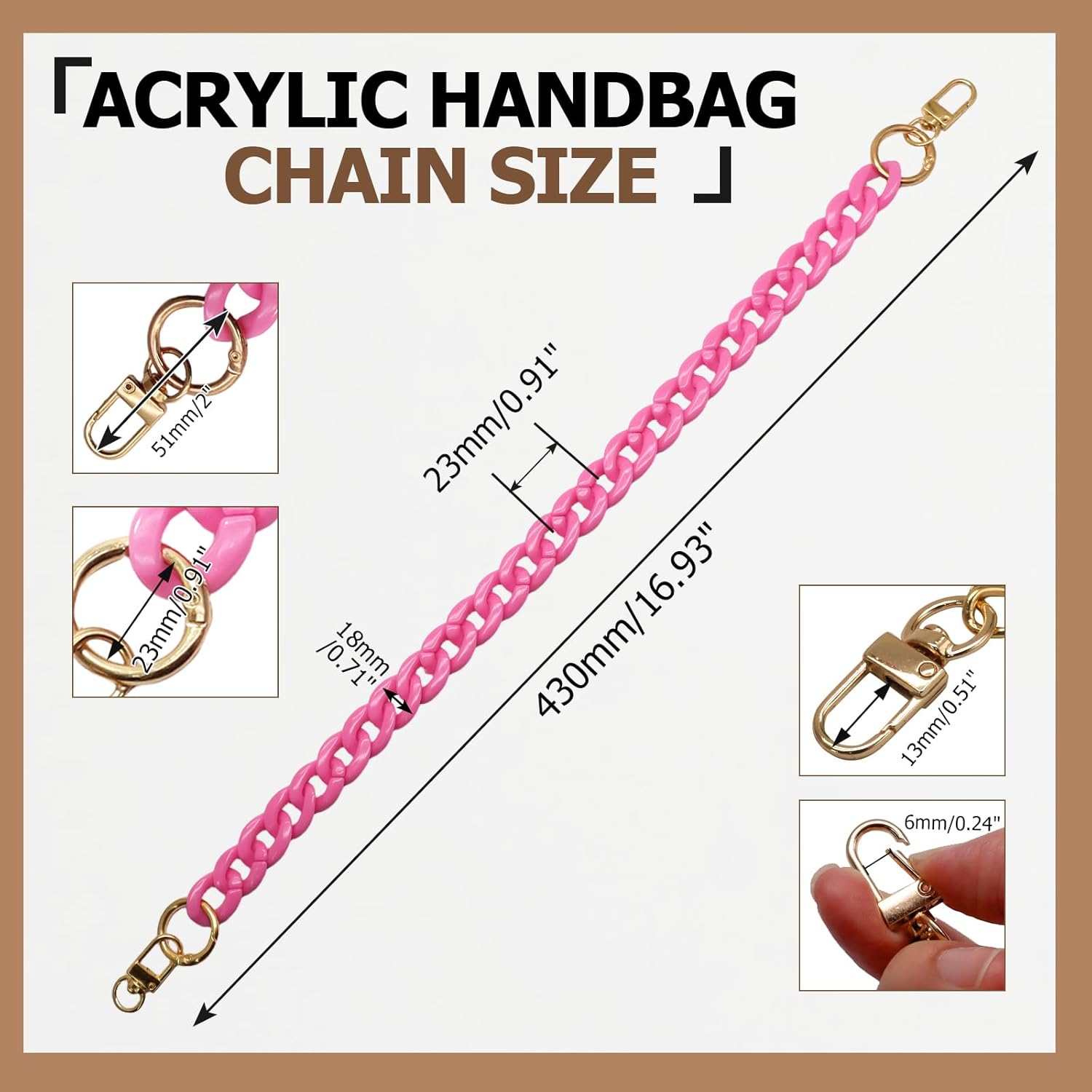 Biaungdo Acrylic Purse Chain Strap, Luxury Acrylic Handbag Strap Replacement, Short Purse Chain Handles Clutches Handles