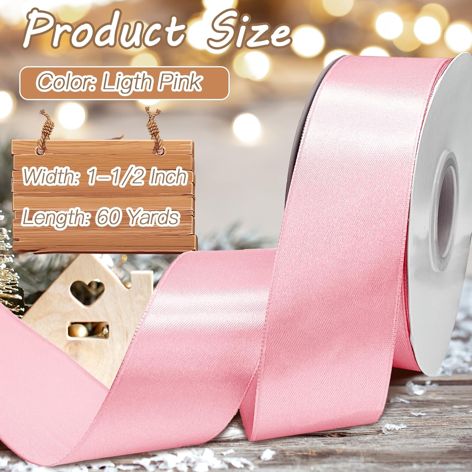 Biaungdo Light Pink Satin Ribbon 1-1/2 Inch, 60 Yards Silk Ribbon for Gift Wrapping, Silky Polyester Fabric for Crafts Wedding Flower Bouquet Party Bows Making Decoration