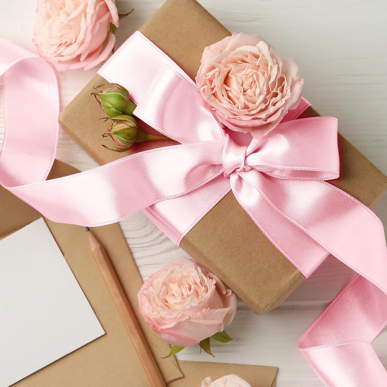 Biaungdo Light Pink Satin Ribbon 1-1/2 Inch, 60 Yards Silk Ribbon for Gift Wrapping, Silky Polyester Fabric for Crafts Wedding Flower Bouquet Party Bows Making Decoration