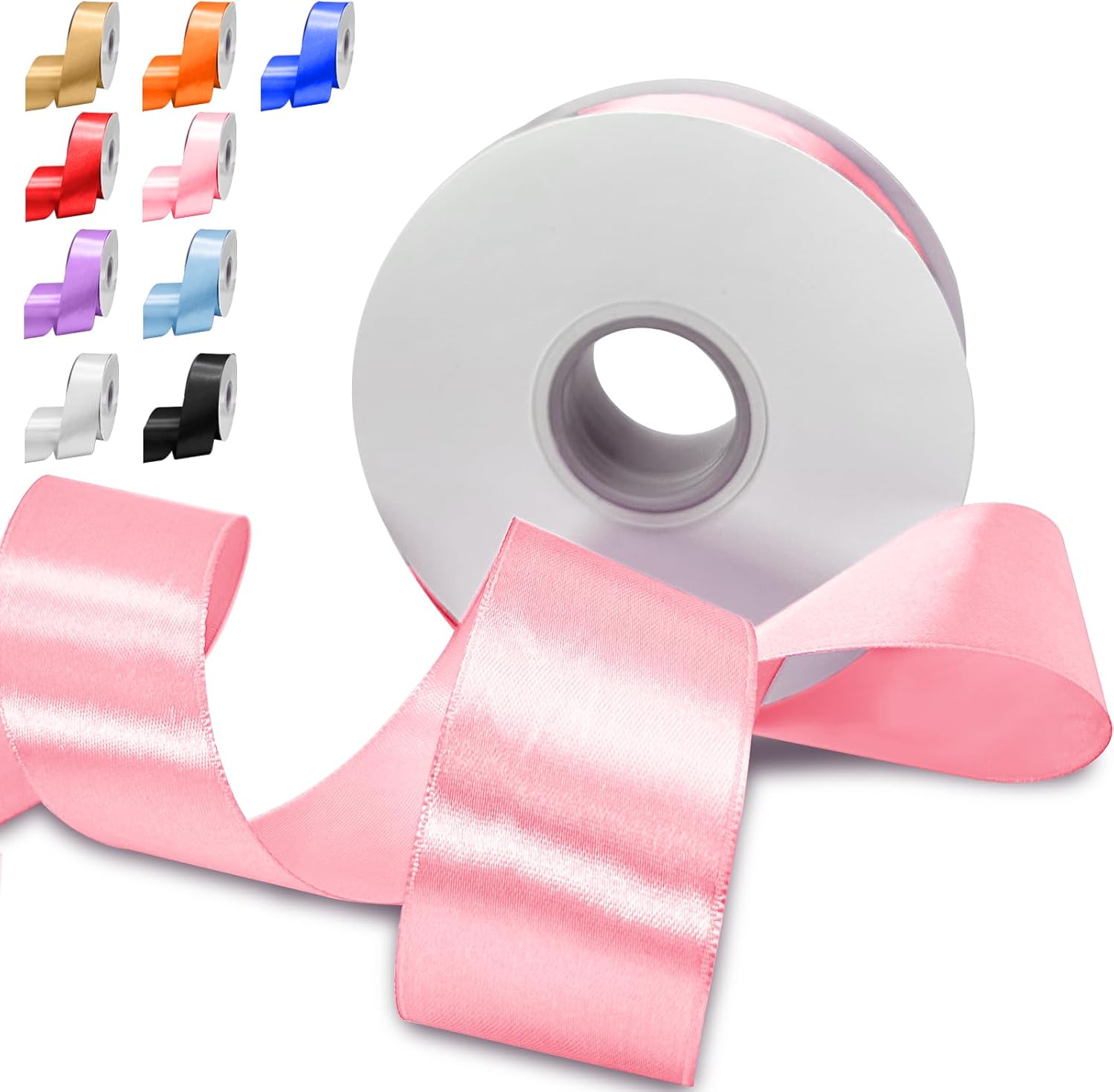 Biaungdo Light Pink Satin Ribbon 1-1/2 Inch, 60 Yards Silk Ribbon for Gift Wrapping, Silky Polyester Fabric for Crafts Wedding Flower Bouquet Party Bows Making Decoration