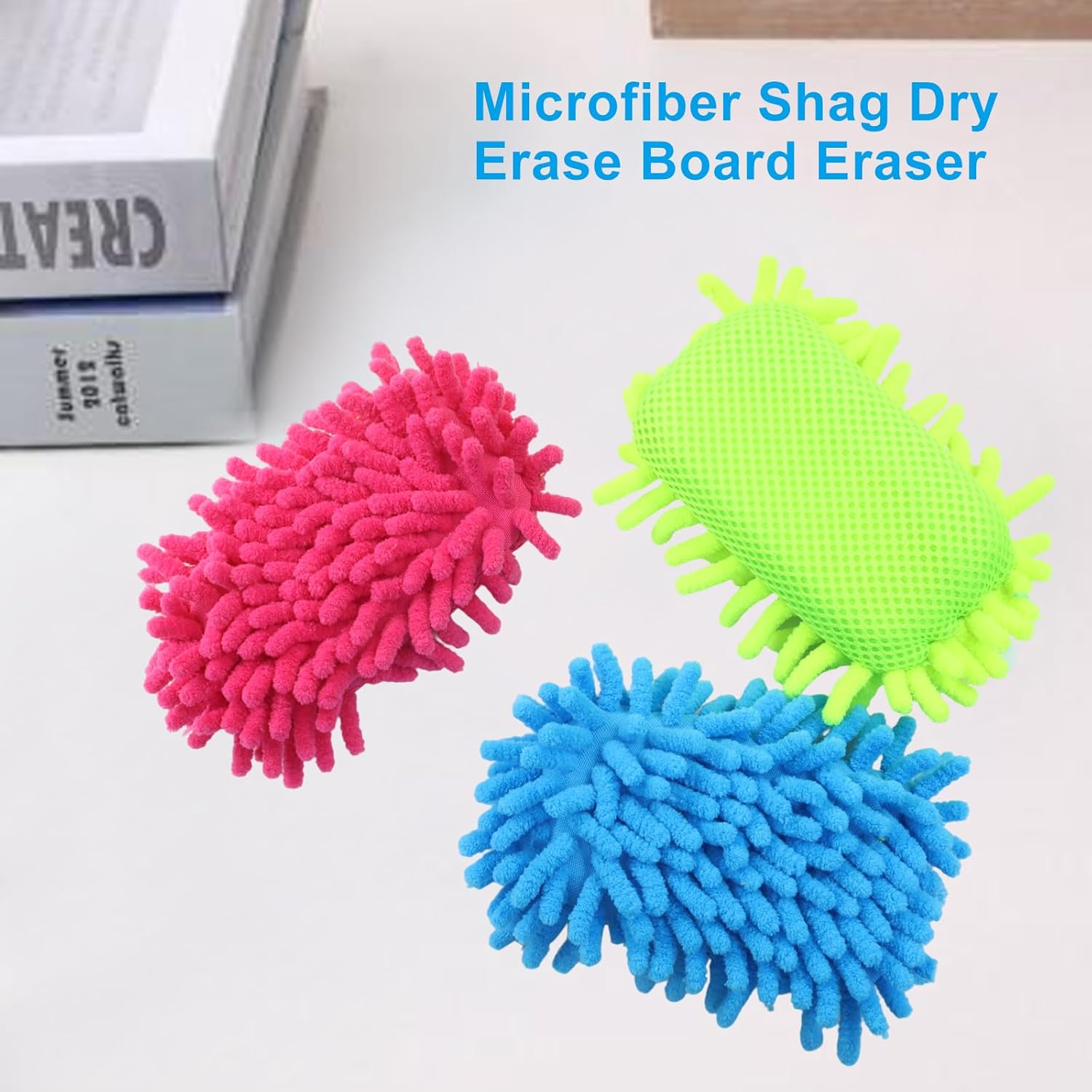 Biaungdo 5 Pack Washable Whiteboard Eraser, Microfiber Shag Dry Eraser for Classroom Teacher Supplies, Office, Home Grey, Blue, Green, Yellow, Pink