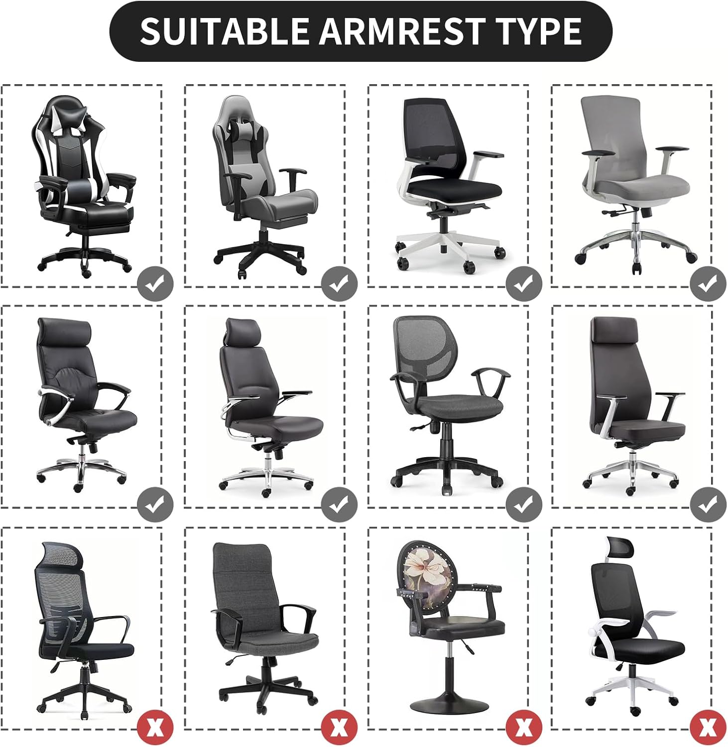 FORCHEER Office Chair Armrest Covers Stretchable Water Resistant Jacquard Elastic Band Short Computer Chair Arm Covers for Desk Chairs 8-13inch Washable 2 Pieces-Black