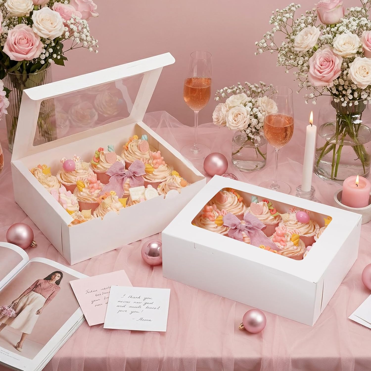 Moretoes 3PCS Cupcake Boxes with Window,Hold 12 Count Cupcake Containers for Cupcakes, Desserts, and More White