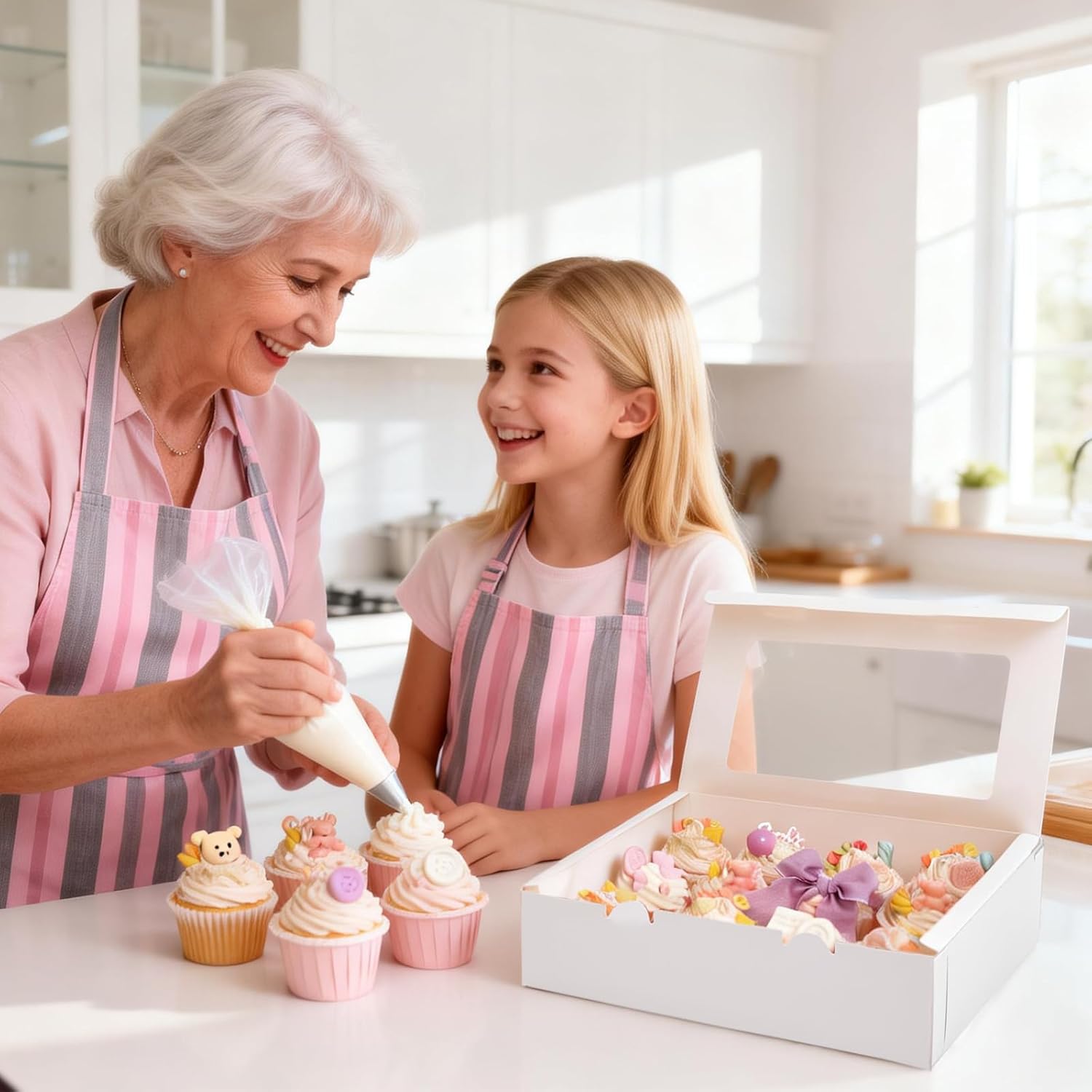Moretoes 3PCS Cupcake Boxes with Window,Hold 12 Count Cupcake Containers for Cupcakes, Desserts, and More White