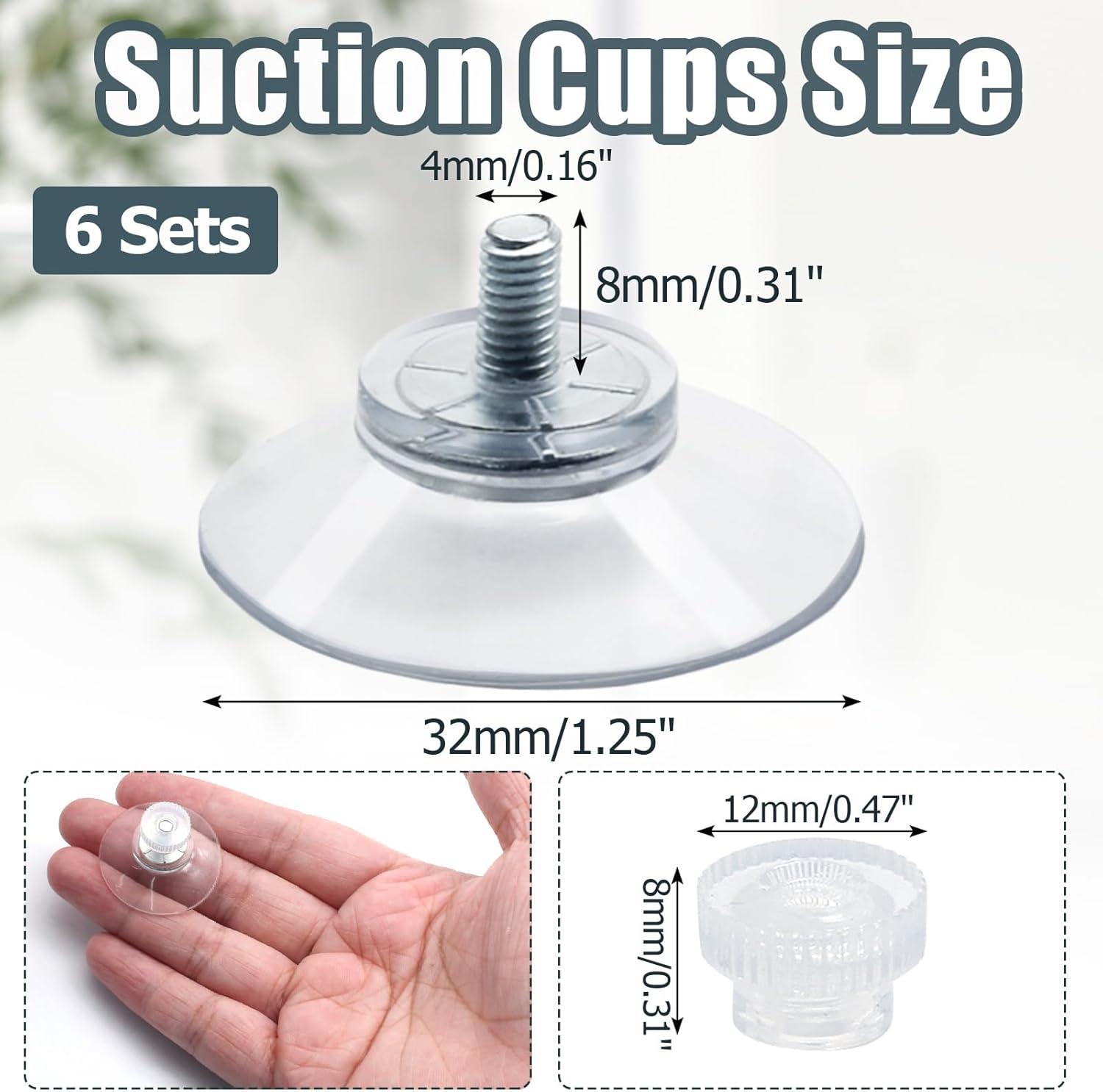 Biaungdo 6 Pack 32mm Suction Cups with Screws Nut, Clear PVC Sucker Pads Holder, Plastic Strong Sucker Suction Cup Holder for Window, Bathroom Wall, Car Shade, Home Decoration